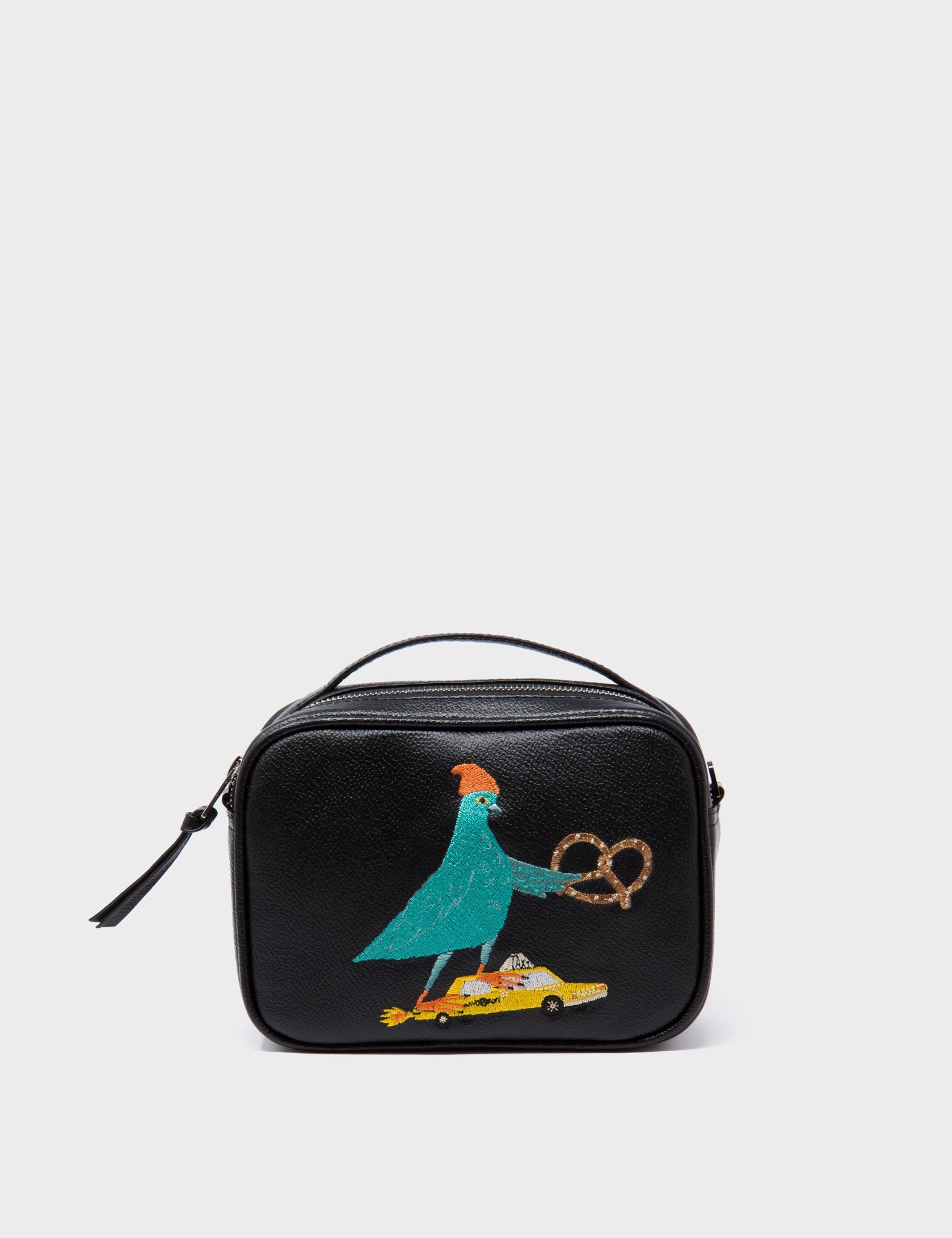 Verto Black Leather Crossbody Bag with Pigeonista Embroidery - Stylish Women's Shoulder Purse for Everyday Use, Travel & Date Night