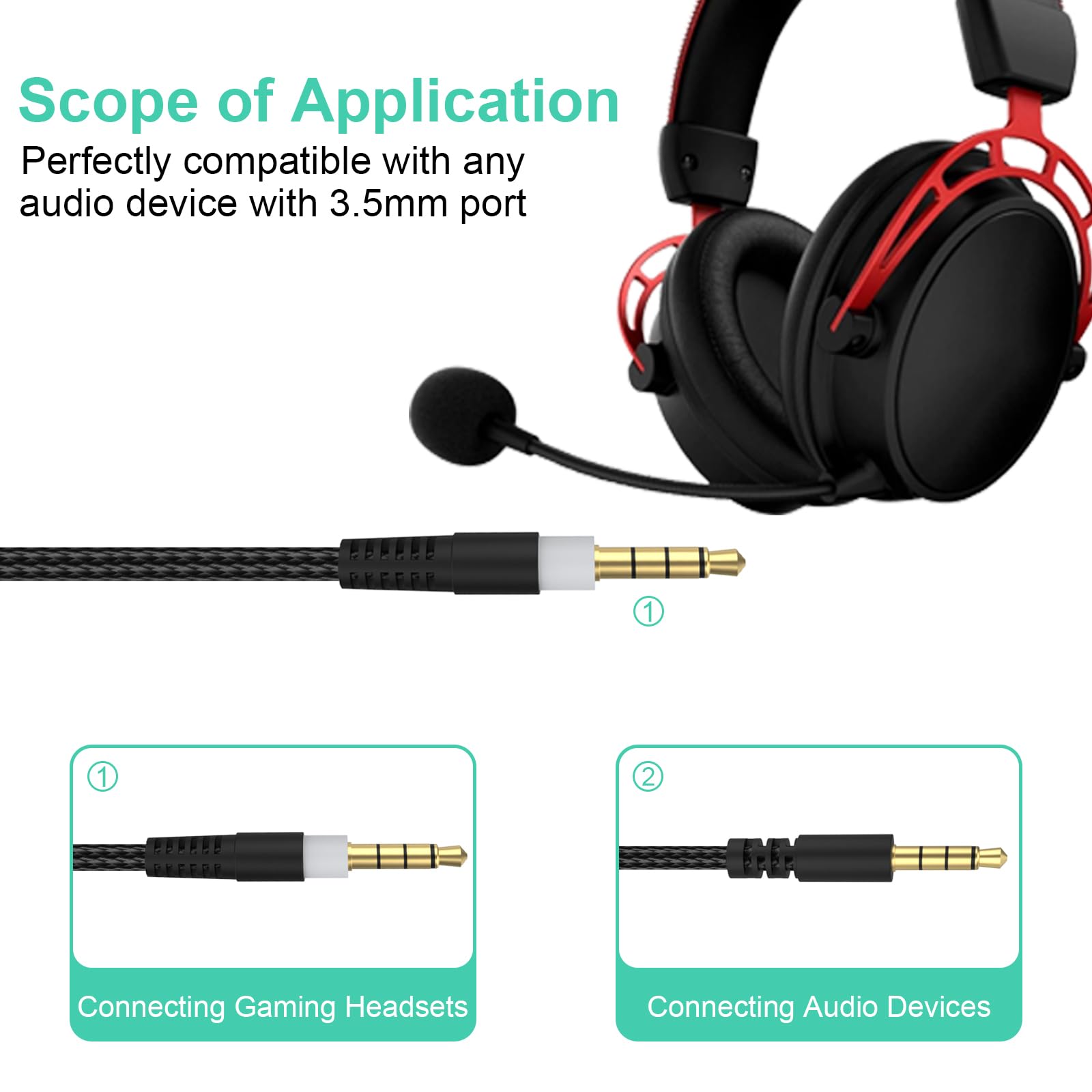 Kingston Cloud Alpha Replacement Audio Cable with Mute & Volume Control - Compatible with Cloud Alpha, Cloud Mix, Cloud Flight, Alpha S & Logitech G633/G933 Gaming Headsets - Durable Black Cord for PC, PS4, Xbox Gaming & Streaming