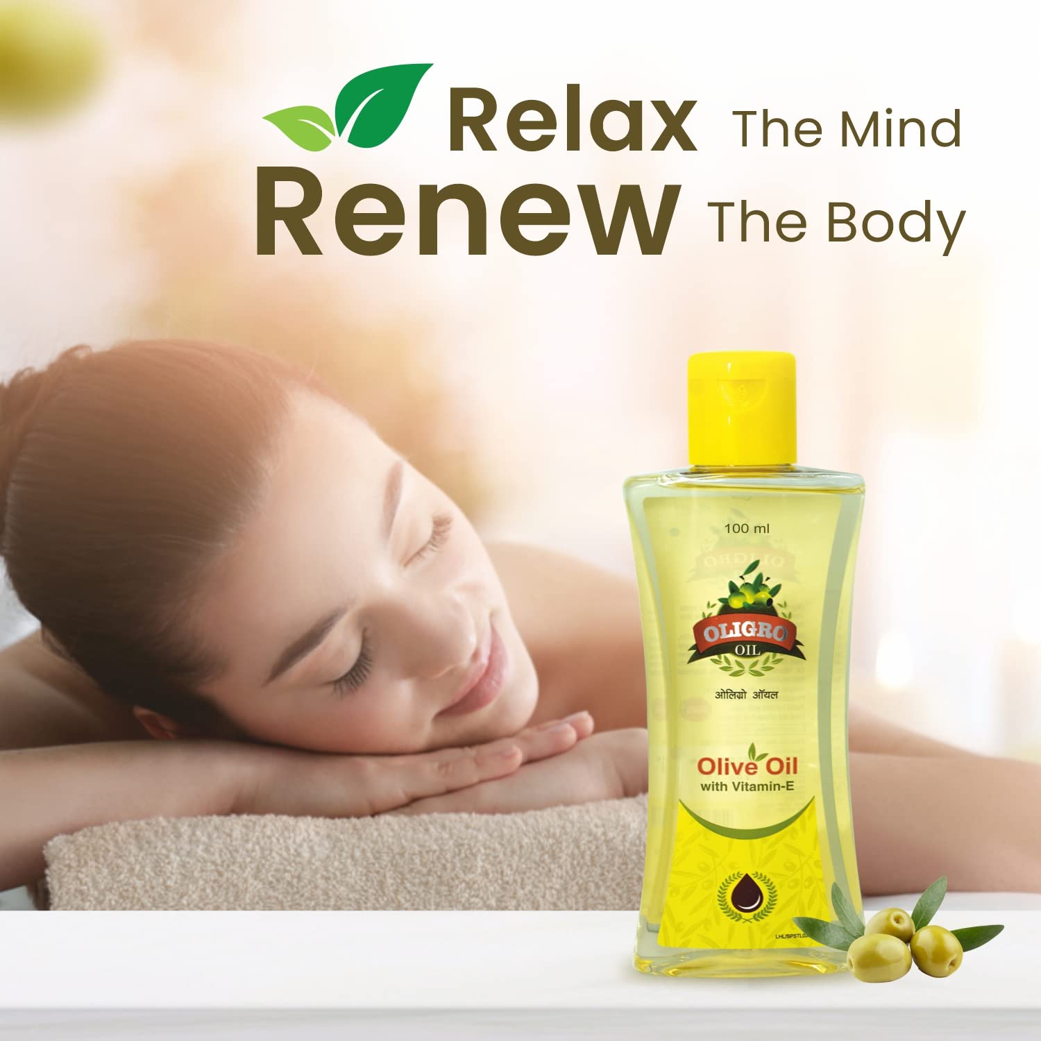 OLIGRO Leeford Body Massage Olive Oil - 2 Pack (100ml Each) with Vitamin E & Almond Oil for Skin Nourishment & Hair Care | Promotes Glowing Skin & Relaxation | Perfect for Spa, Massage & Home Beauty Treatments