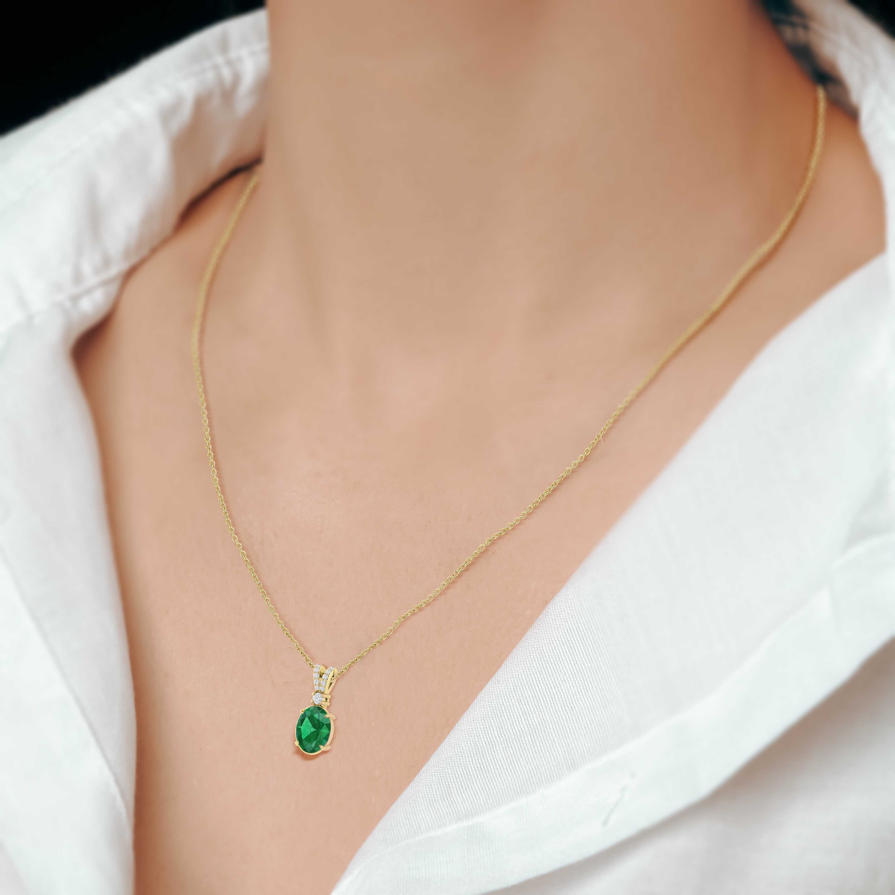 Green Emerald Gemstone Pendant Necklace - 14K Gold Plated Elegant Jewelry for Women | Perfect for Weddings, Parties & Special Occasions