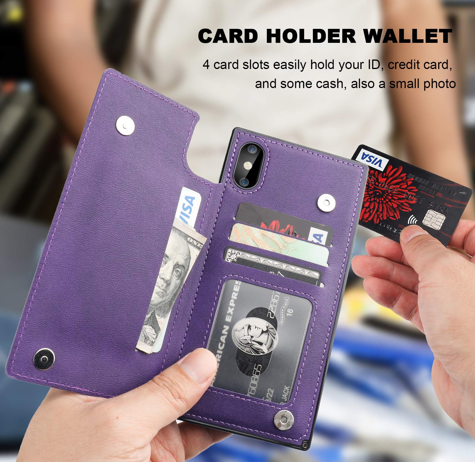 Premium RFID Blocking Wallet Case for iPhone Xs Max (6.5 inch) - PU Leather Card Holder with Kickstand & Magnetic Closure | Shockproof Protection | Purple | Perfect for Travel, Work & Everyday Use