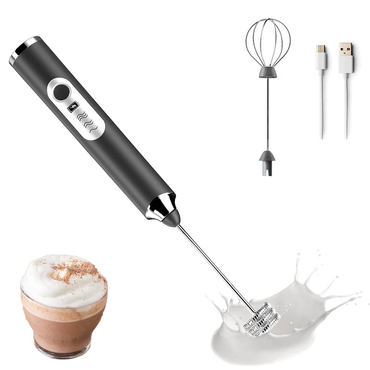 USB Rechargeable Handheld Milk Frother for Coffee, Cappuccino, Latte & Hot Chocolate - Portable Electric Milk Whisker for Home, Office & Travel Use