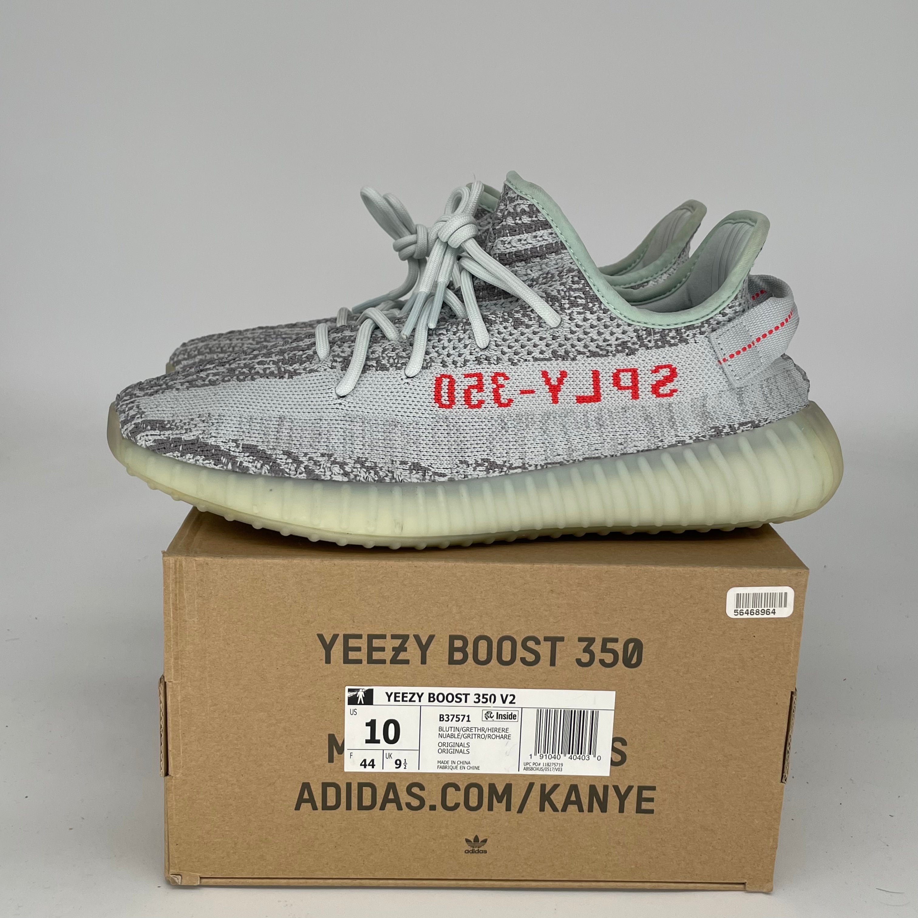 Adidas Yeezy Boost 350 V2 Blue Tint Sneakers - Men's Size 10 (B37571) | Comfortable Running Shoes for Casual Wear & Gym Workouts