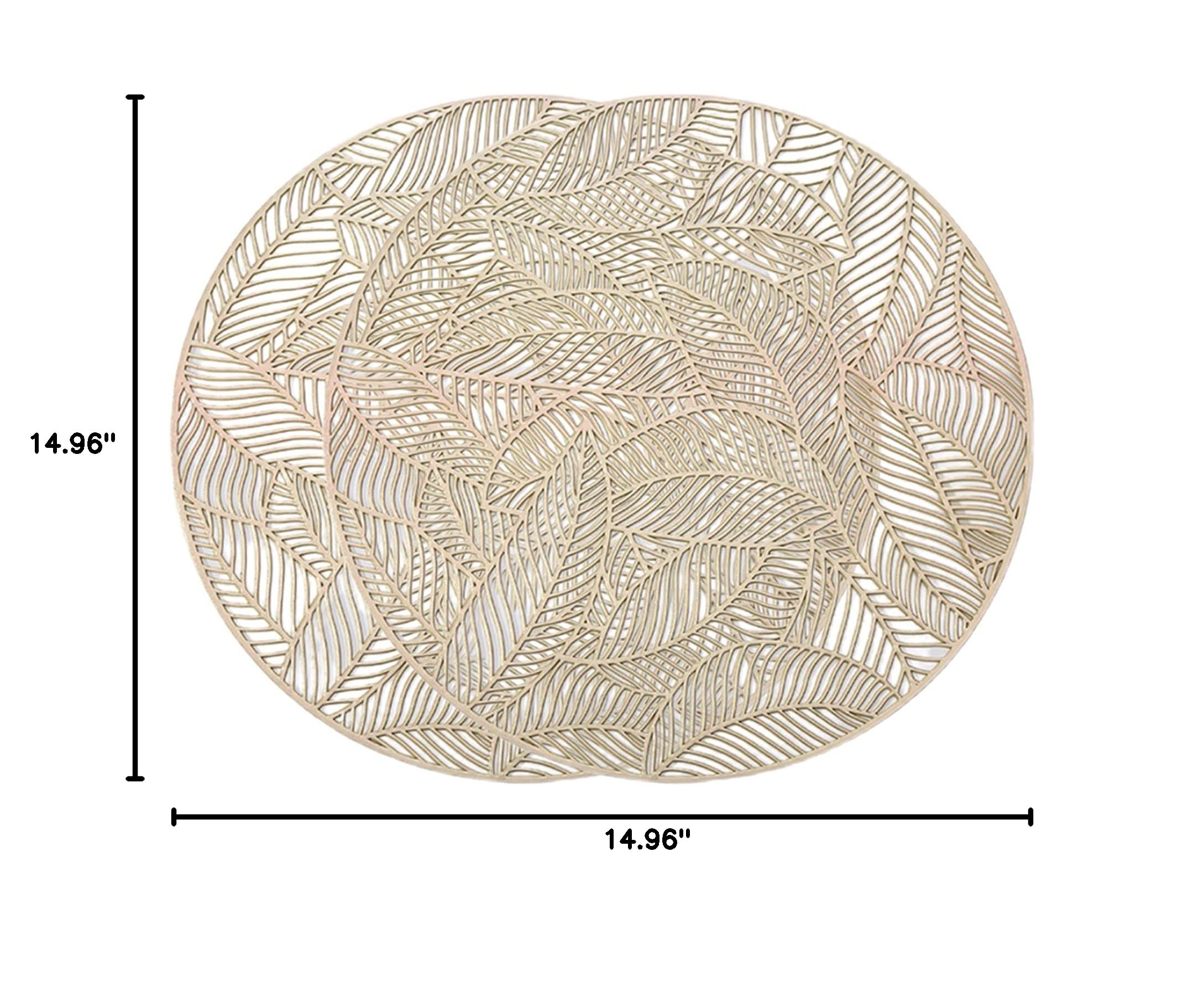 VALINK Round Placemats Set of 4 - Heat Resistant Non-Slip Table Mats for Dining, Coffee, and Restaurants - Decorative Hollow Design with Leaf Pattern - Perfect for Home, Kitchen, and Office Use