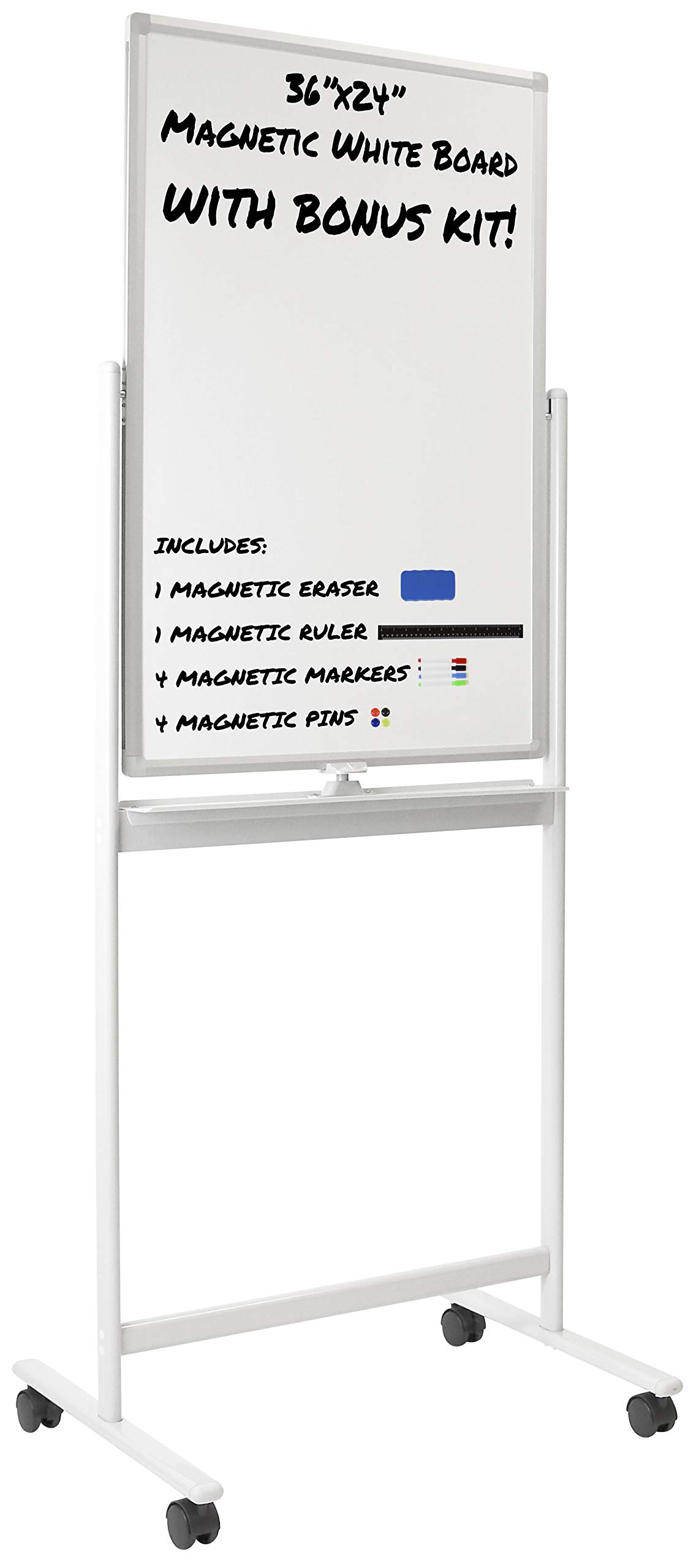 Mount-It! 36x24 Inches Mobile Dry Erase Whiteboard - Double-Sided Magnetic Whiteboard with Locking Casters, Wall Mountable Easel & Stand | Perfect for Classrooms, Offices & Home Use