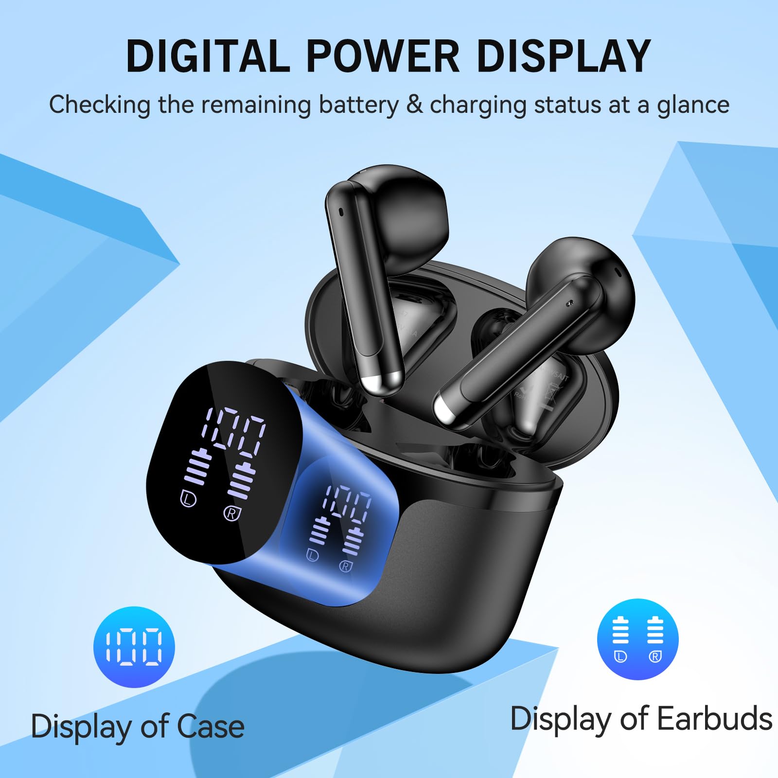 Premium Wireless Earbuds Bluetooth 5.3 with HiFi Stereo & Deep Bass - 4-Mic Noise Cancelling Headphones, 40Hrs Playtime, IPX7 Waterproof Wireless Earphones (Midnight Black) - Perfect for Workouts, Commuting & Travel