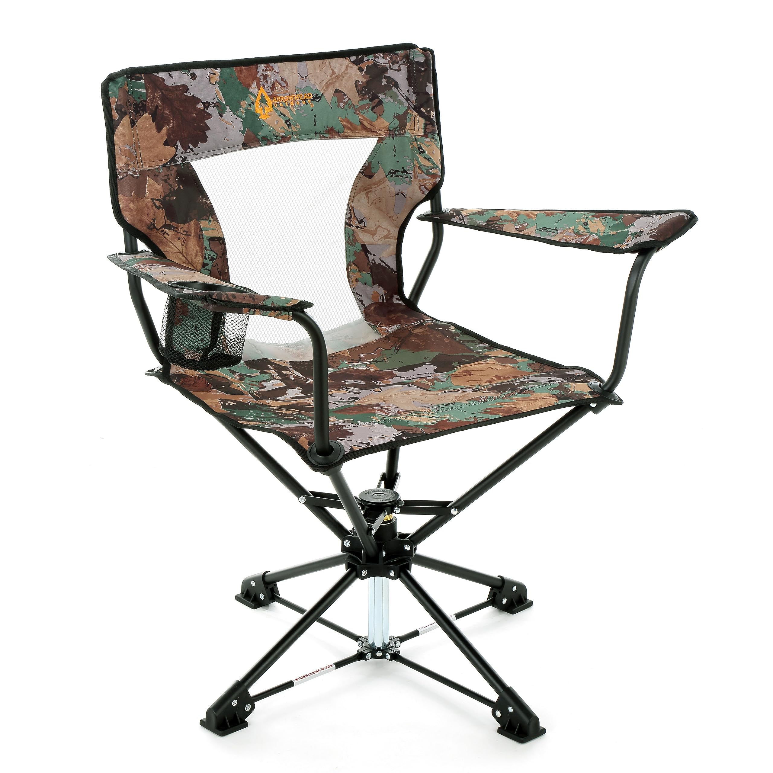 ARROWHEAD OUTDOOR 360° Swivel Hunting Chair with No-Sink Feet, Large Cup Holder, Carrying Case & Steel Frame - Camo Design, 600D Canvas, USA Support - Ideal for Hunting Blinds, Fishing, and Outdoor Adventures
