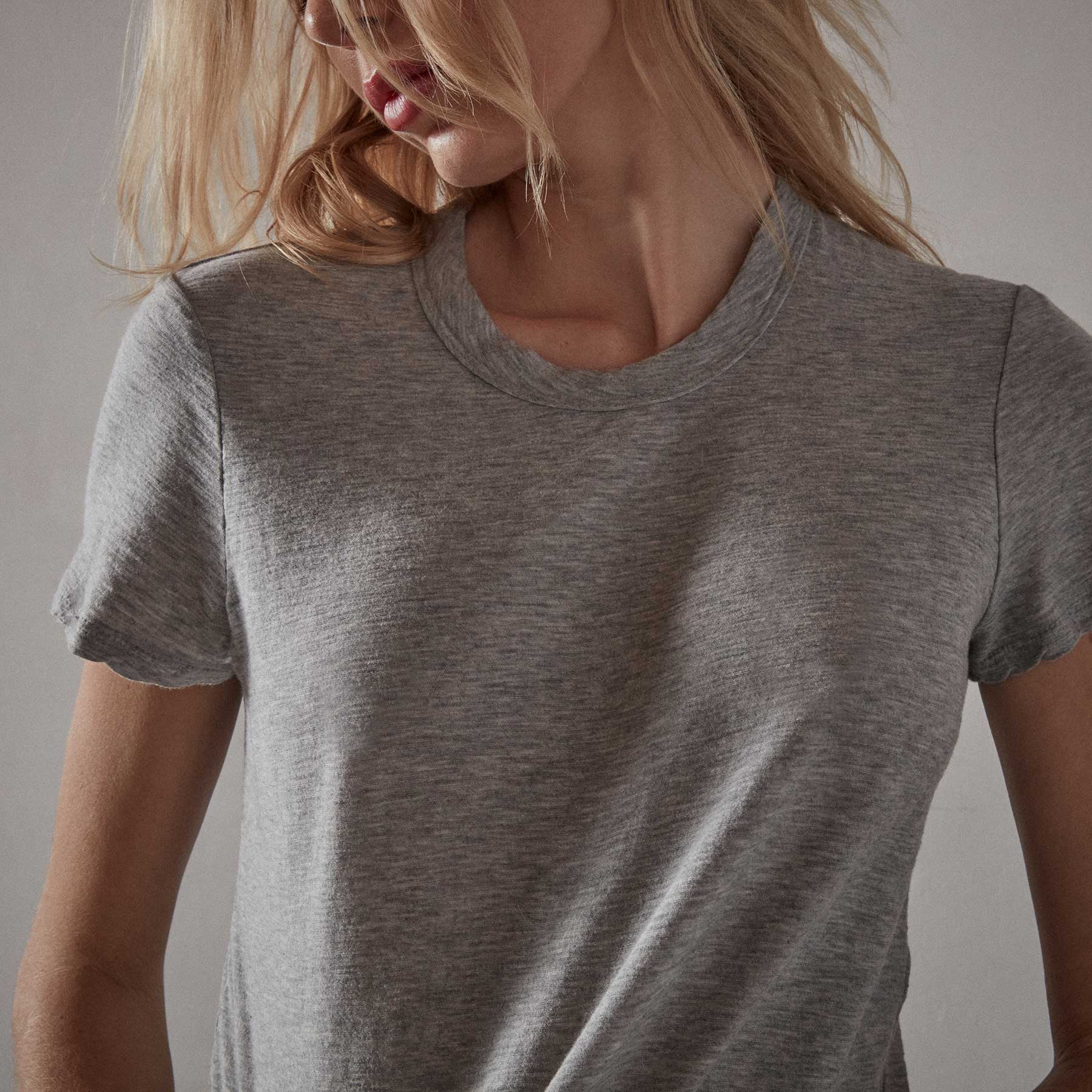 Sheer Slub Crew Neck T-Shirt for Women - Soft Heather Grey Casual Top - Perfect for Layering, Summer Outfits & Everyday Wear