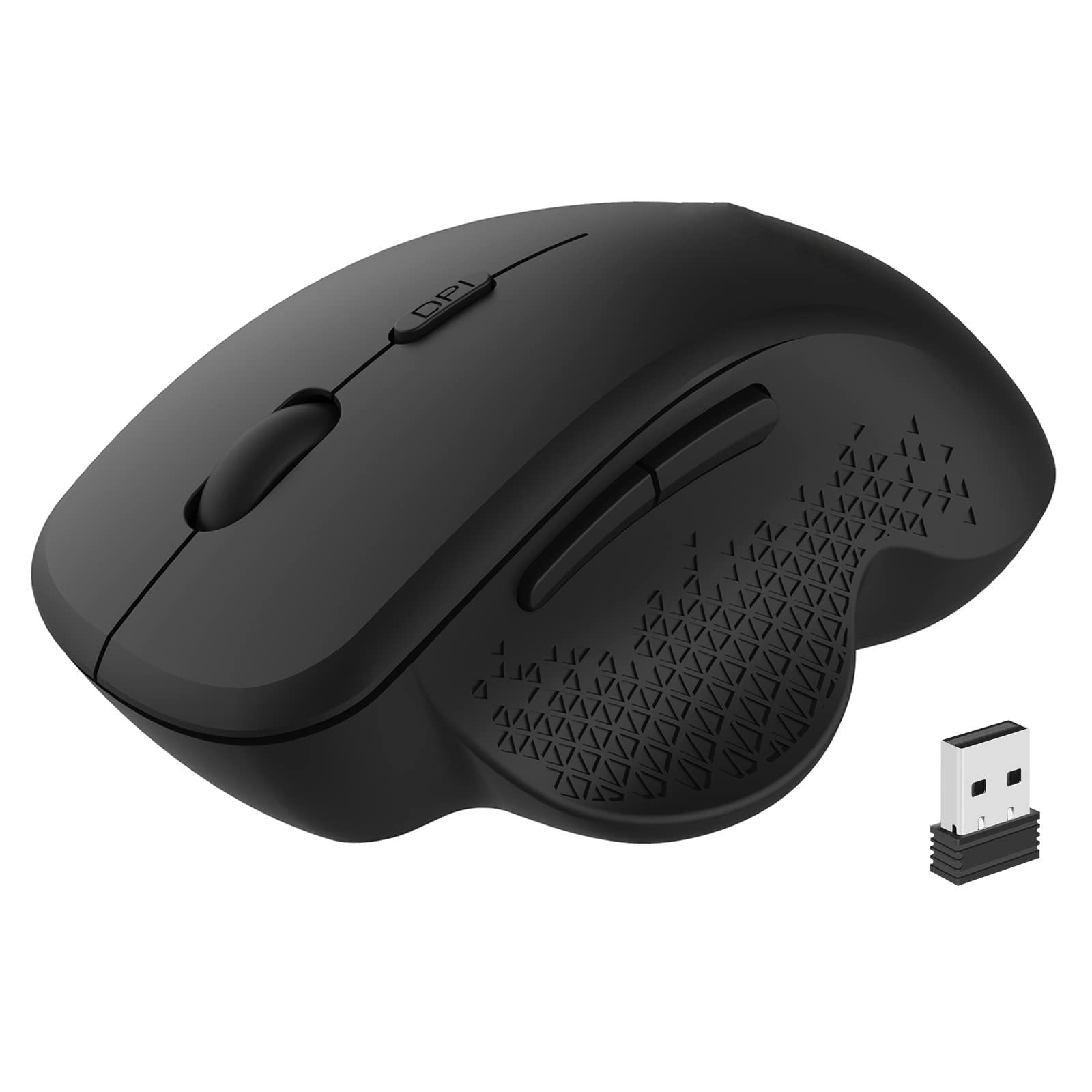 Guuueoo Wireless Silent Ergonomic Mouse - 2.4G Portable Optical Mouse with USB Receiver, 6 Buttons & 3 Adjustable DPI (1600/2400/3200) for Laptop, PC, Mac, Tablet - Perfect for Office, Home, Gaming & Travel (Black)