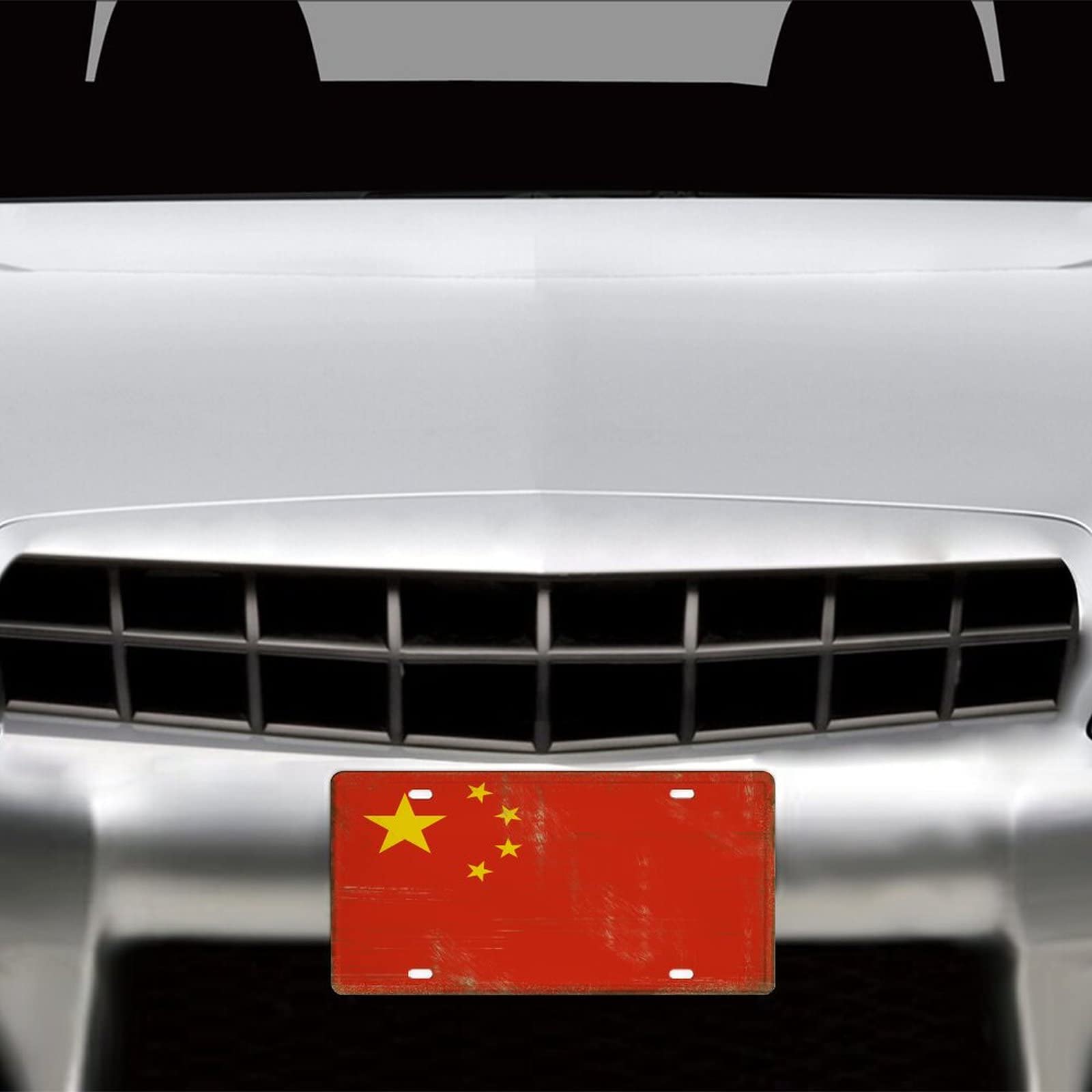 China Flag Aluminum License Plate Frame & Cover Set - Front & Back Car Tag Holder for Patriotic Auto Enthusiasts | Perfect for 4th of July, Car Shows & National Pride Displays