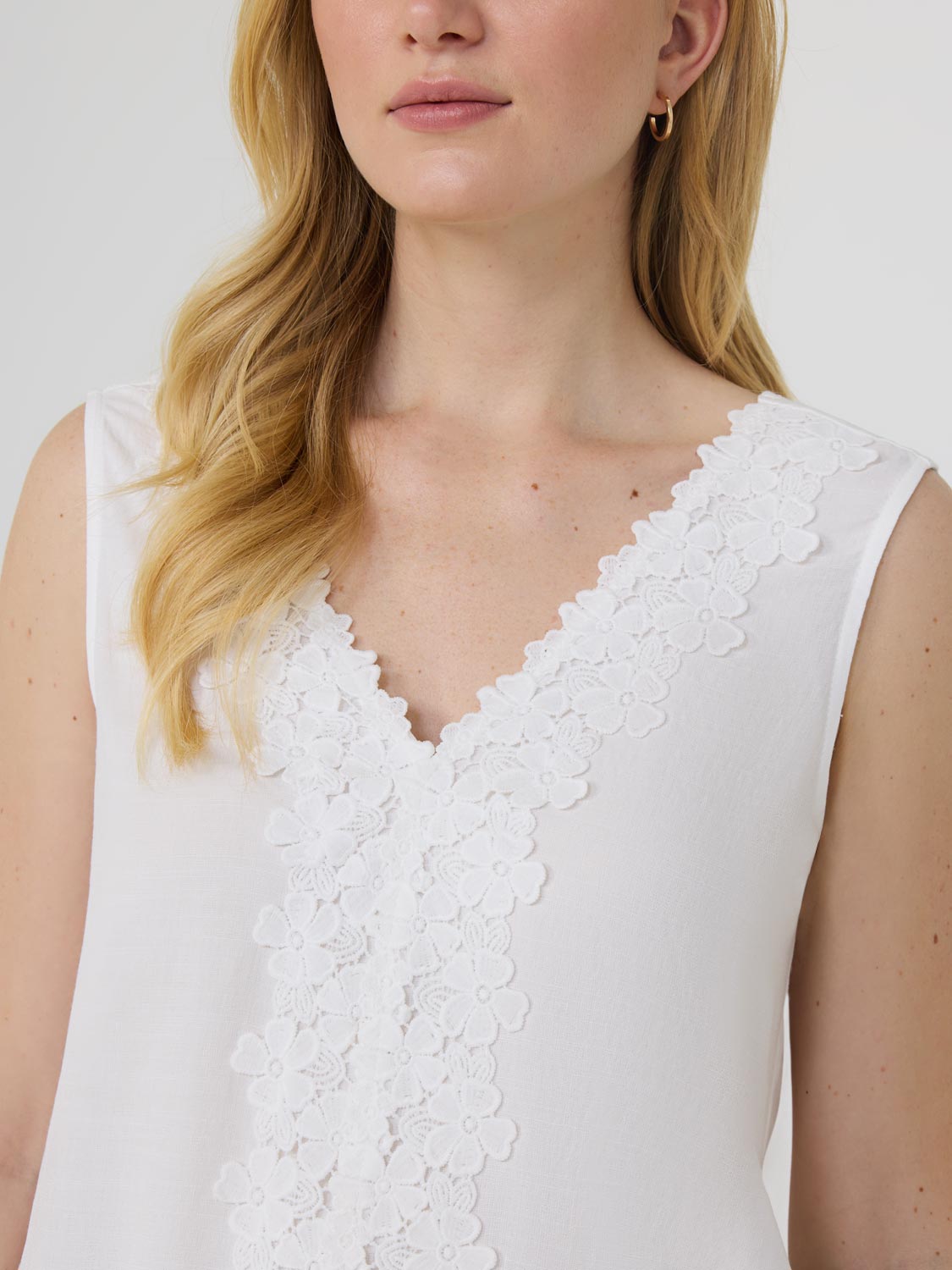 Floral Embroidered Sleeveless V-Neck Blouse for Women - Summer Casual Tops for Outings, Dates & Office Wear