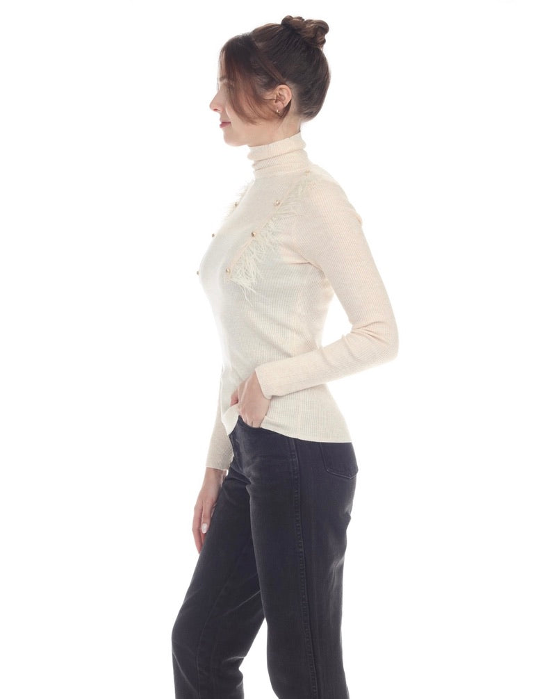 Ivory Mia Long Sleeve Turtleneck Sweater for Women | Soft Winter Knit Top | Perfect for Office, Date Night & Casual Outfits