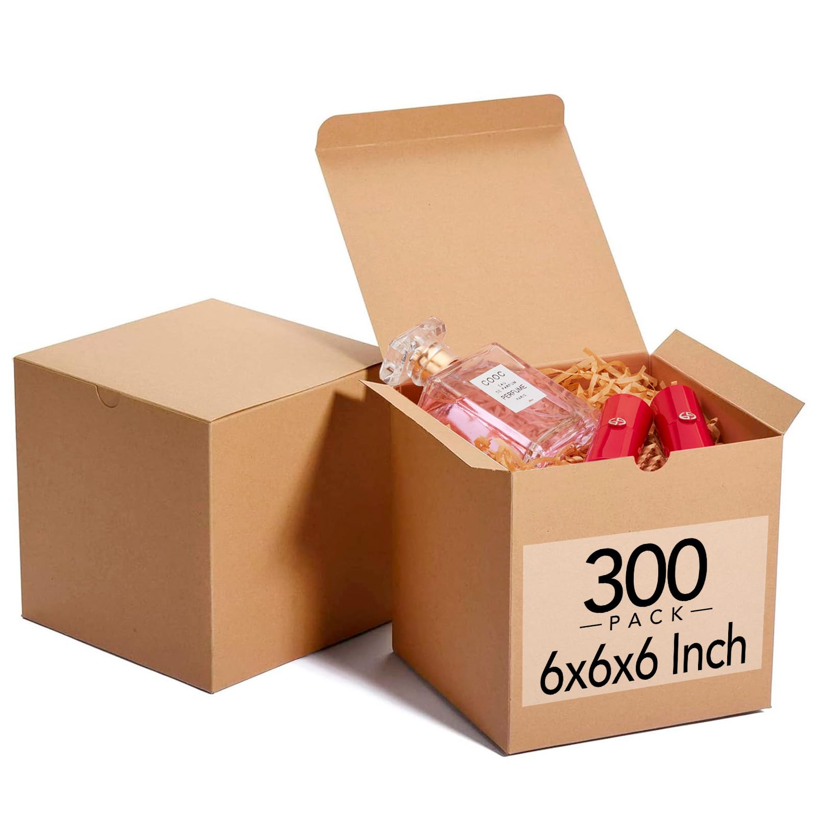 300 Pack 6x6x6 Inch Kraft Brown Small Cardboard Gift Boxes with Lids - Bulk Wedding, Bridal, Party, Groomsmen & Bridesmaid Proposal Gift Boxes - Perfect for Cupcake Packaging, Present Wrapping & Special Occasions
