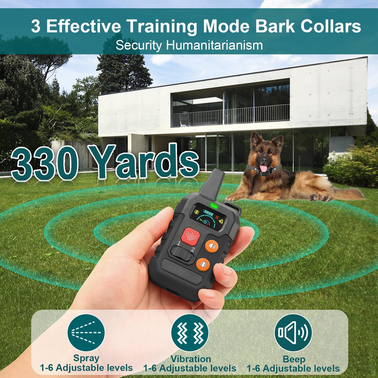 Citronella Spray Dog Training Collar - No Spray Refill Included - Waterproof IPX6 with Beep, Vibration & Spray Modes - 6 Sensitivity Levels for Small, Medium & Large Dogs - Perfect for Bark Control & Outdoor Training