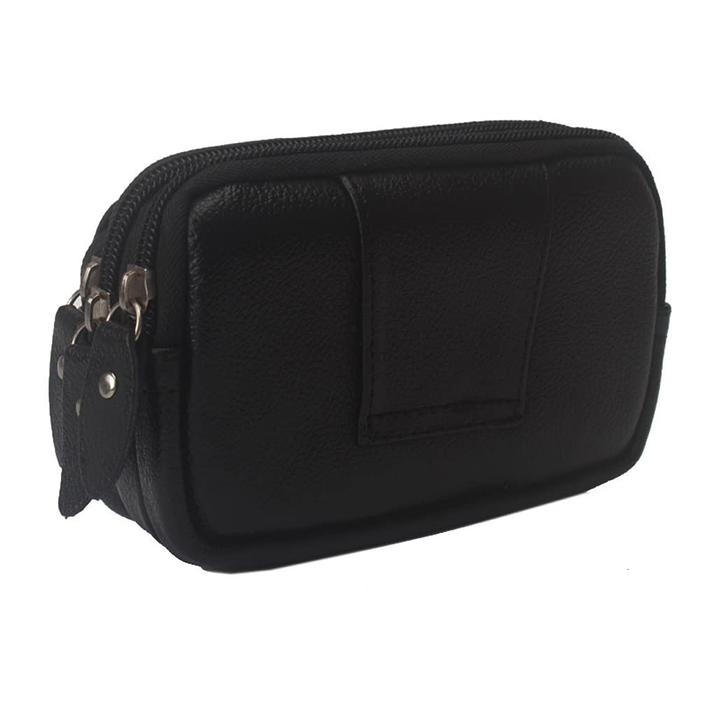 Men's Leather Phone Waist Pack Belt Holster - 3-Pocket Horizontal Flip Pouch for Coins & Essentials - Perfect for Outdoor Travel, Hiking & Daily Use