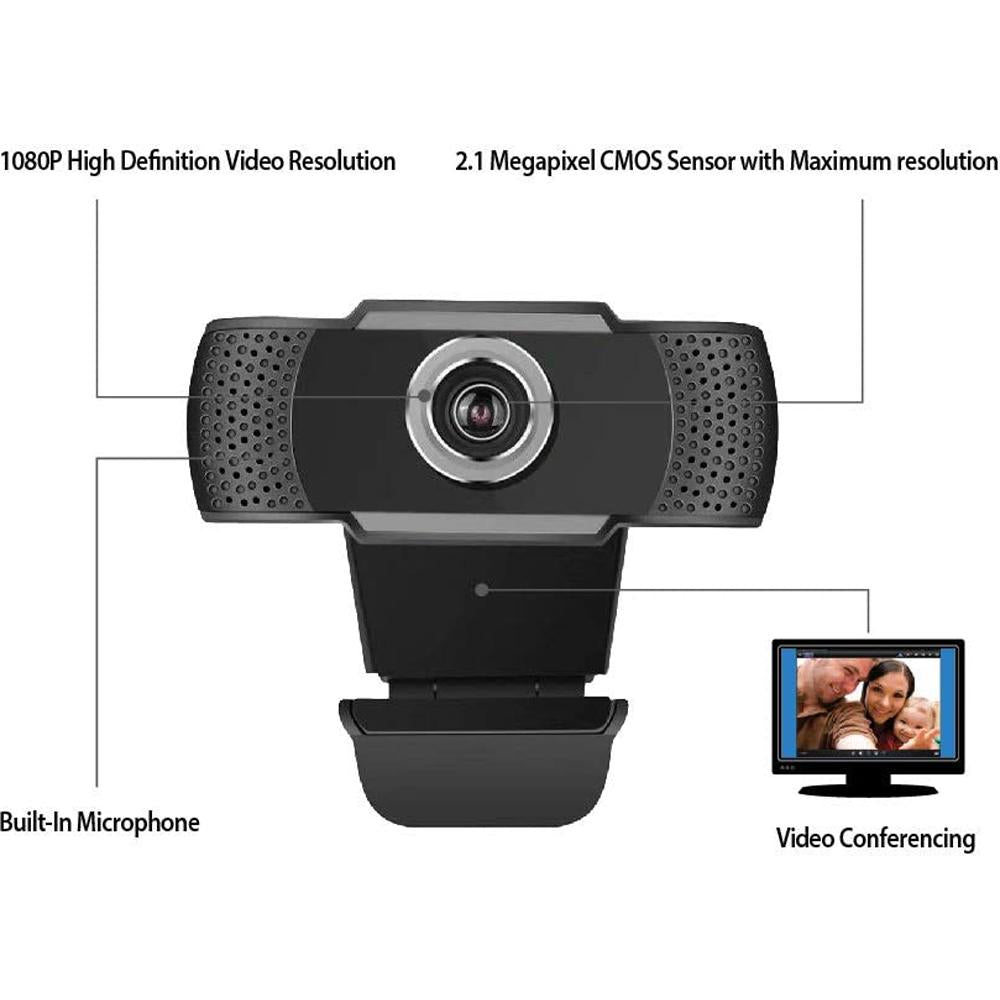 Adesso 1080P HD USB Webcam with Built-in Microphone - High-Quality CMOS Sensor for Video Conferencing, Online Classes & Streaming (CyberTrackH4) - Perfect for Zoom, Skype, Teams & Remote Work