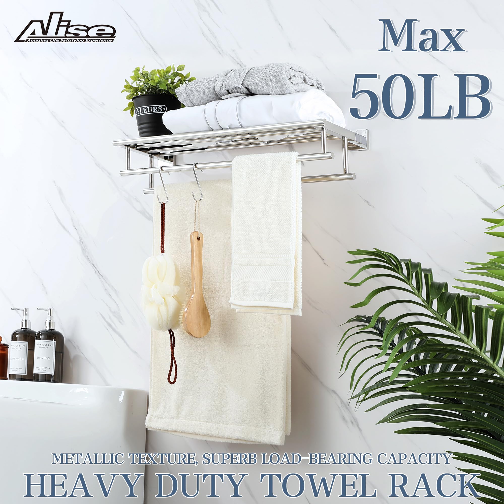 Stainless Steel Towel Rack - 20 Inch Double Bar Wall Mounted Bathroom Towel Holder - SUS 304 Polished Chrome - Perfect for Bathroom, Lavatory & Spa Decor