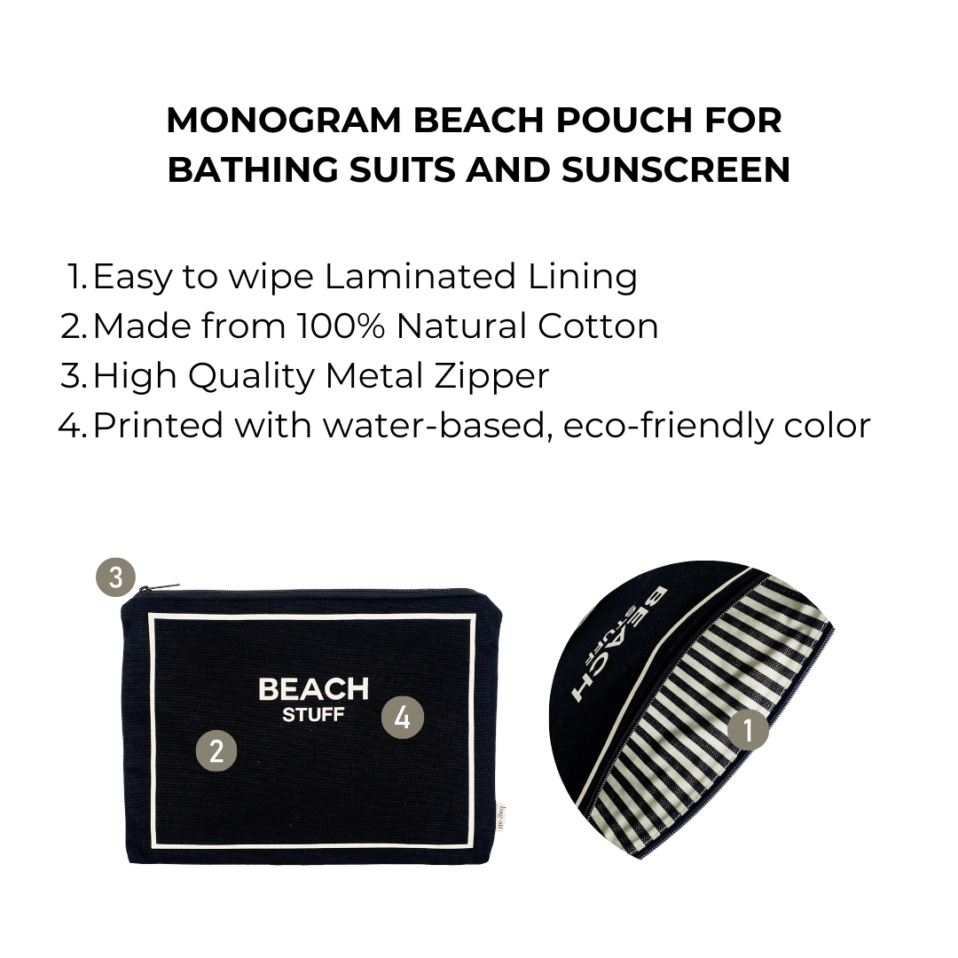 Stylish Monogram Beach Pouch for Swimsuits & Sunscreen - Waterproof Travel Organizer (Black) | Perfect for Pool, Beach Vacations & Summer Getaways