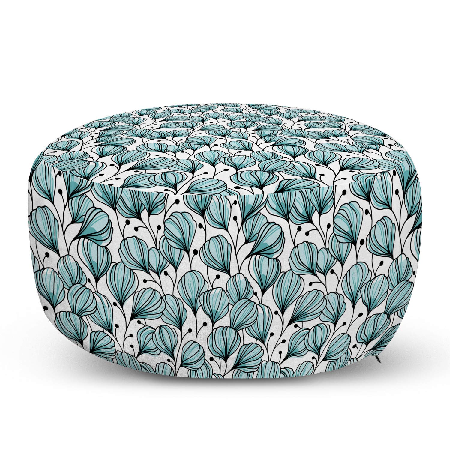 Ambesonne Floral Ottoman Pouf - Blue Doodle Style Flower Design with Petals, Soft Foot Rest with Removable Cover for Living Room & Bedroom Decor, Garden Art Inspired Home Accent | Perfect for Cozy Seating, Extra Guest Seating, and Stylish Home Decor