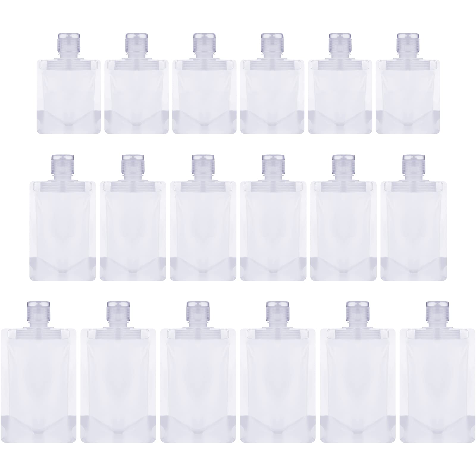 Outus 18-Piece Refillable Travel Bottle Set - 30ml, 50ml, 100ml Leak-Proof Clear Plastic Pouches for Shampoo, Lotion & Makeup | TSA Approved Toiletry Bags for Air Travel, Gym & Vacation Essentials