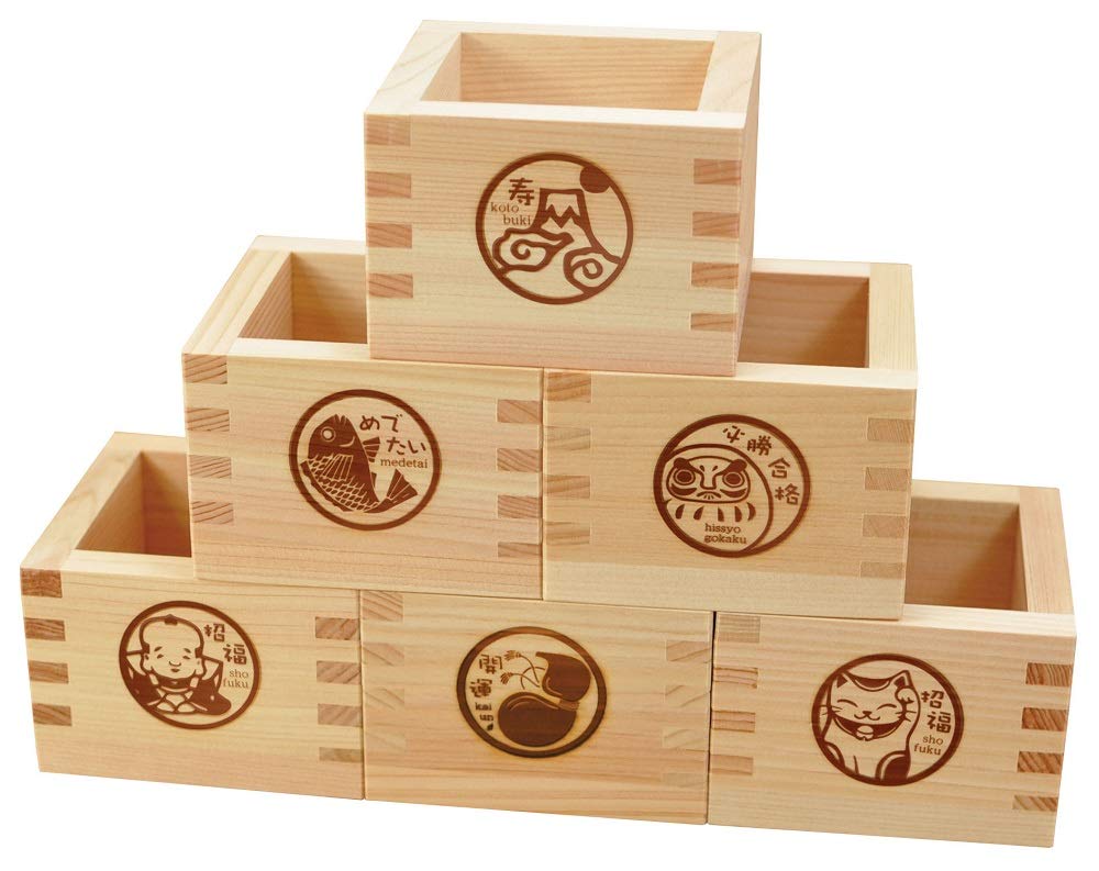 Premium Hinoki Wood Sake Cups Set of 2 - Authentic Japanese Box Masu with Lucky Gourd Design - Perfect for Sake Tasting, Japanese Tea Ceremonies & Asian-Inspired Home Decor