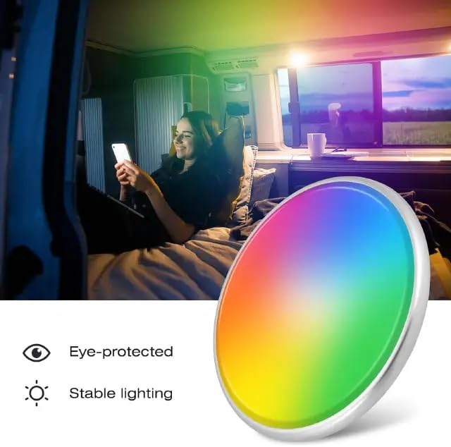 Asooll 2 Pack 12V RGB LED RV Ceiling Lights - Dimmable Dome Interior Lights with Wireless Sync for Travel Trailers, Campers, Vans & Boats | Perfect for Nighttime Ambiance and Interior Lighting