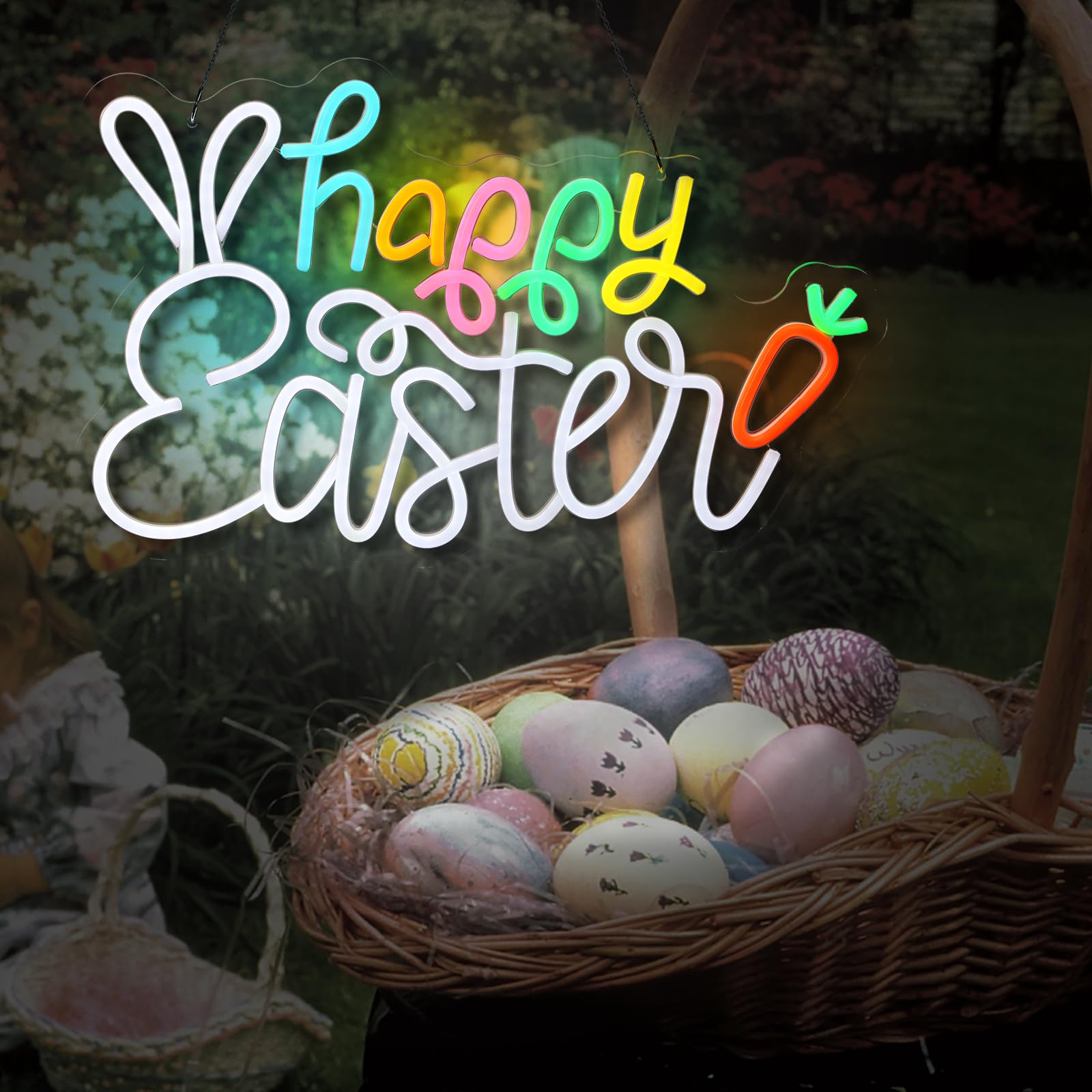 Happy Easter LED Neon Sign - Dimmable Wall & Yard Decor for Spring, Easter Party & Lawn Decoration (17x11in) - Perfect for Indoor & Outdoor Easter Celebrations