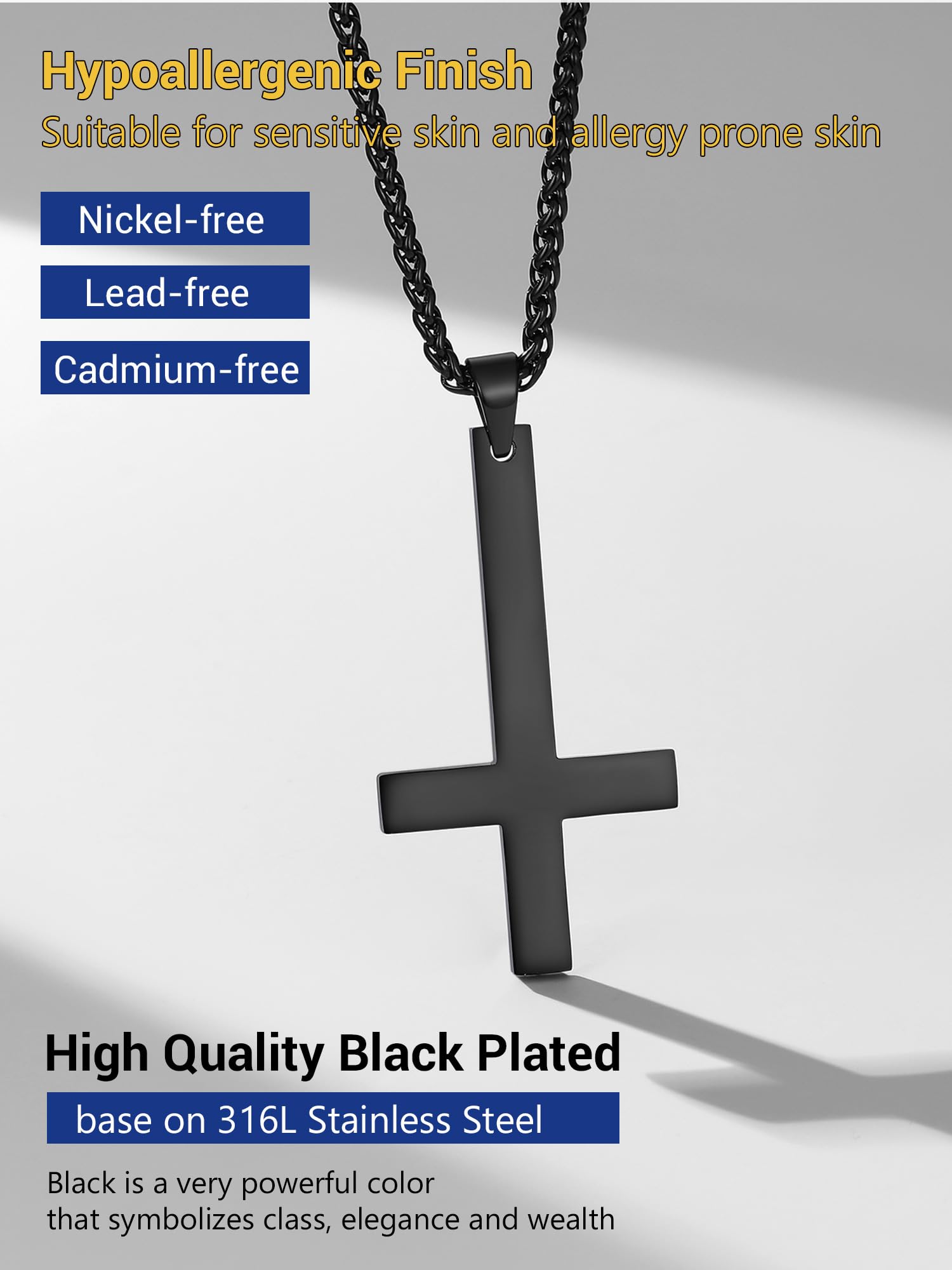 PROSTEEL Inverted Cross Necklace - 316L Stainless Steel/925 Silver Satanic Jewelry for Men & Women - Gothic Fashion Accessory