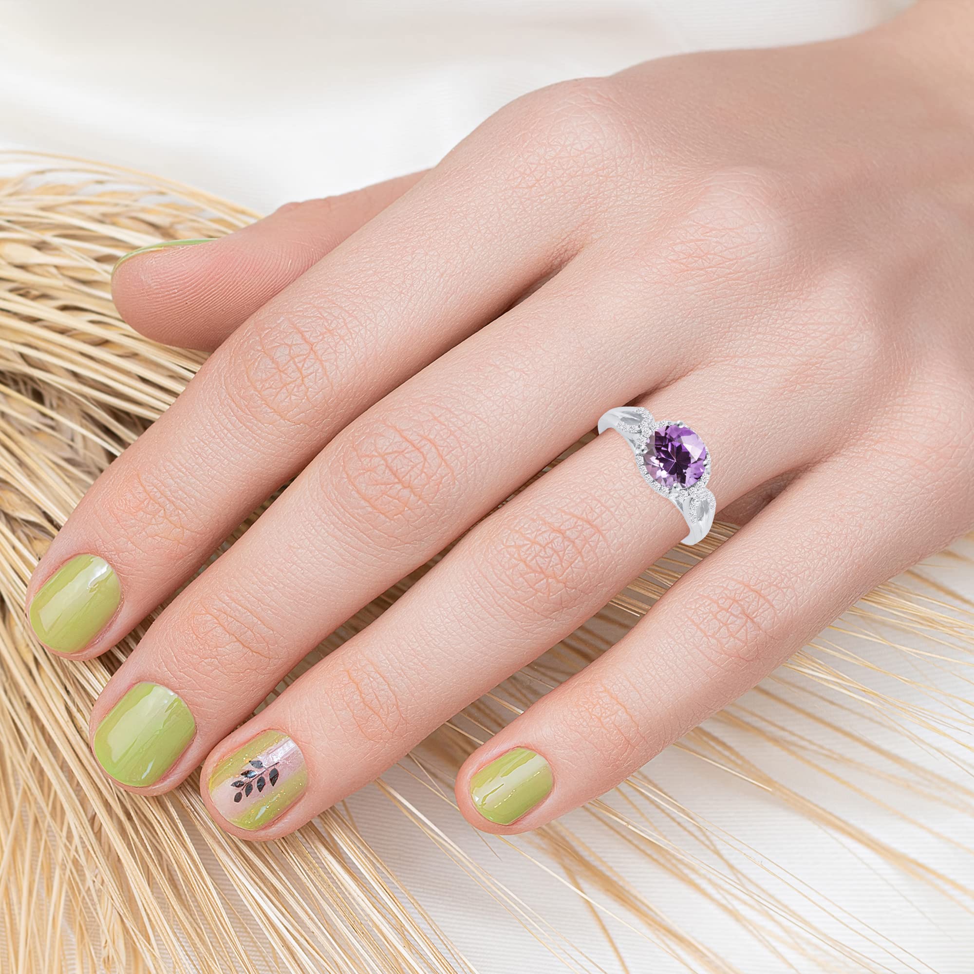 Natural Gemstone Halo Ring in Sterling Silver - Elegant Jewelry for Women, Perfect for Engagement, Wedding & Special Occasions