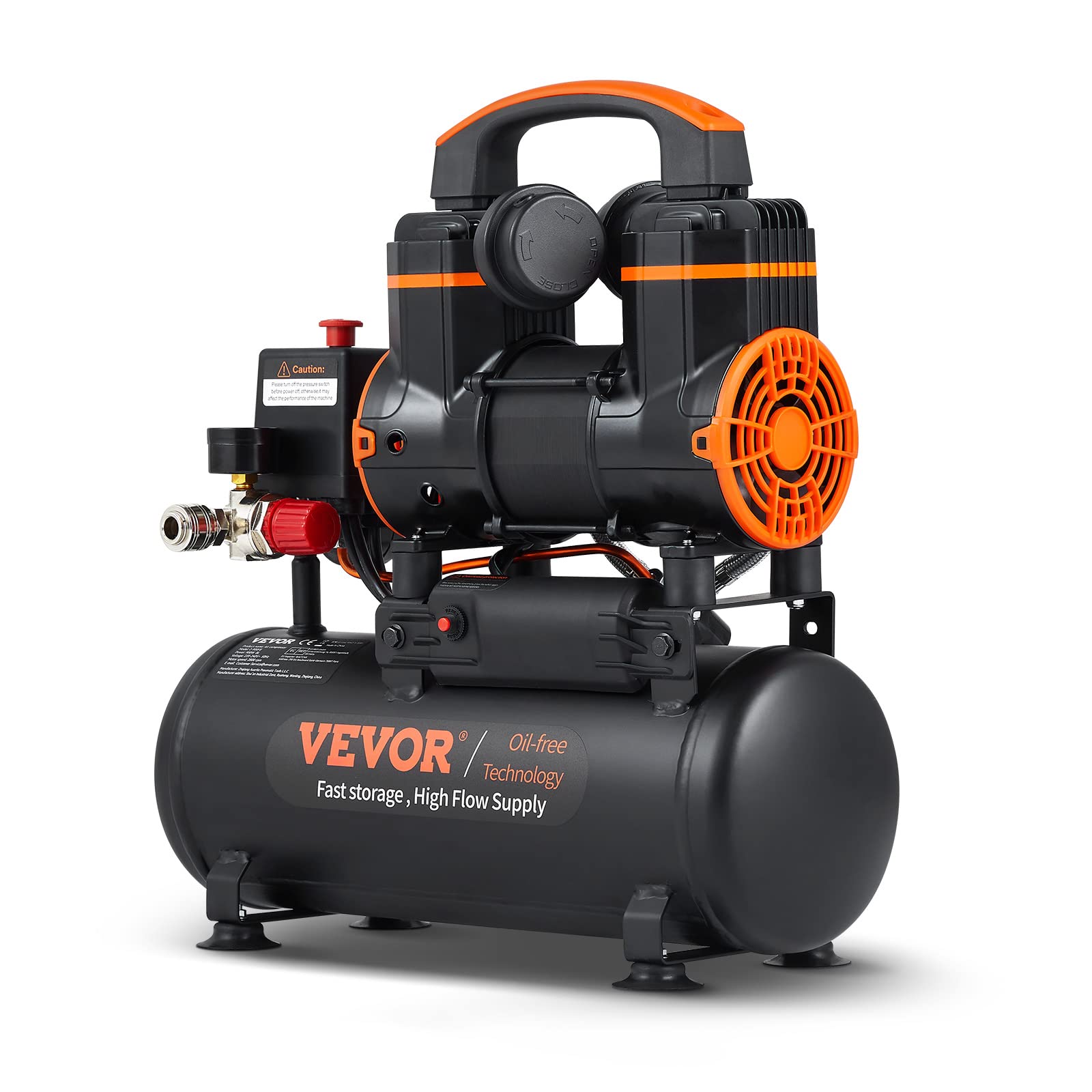 VEVOR 2.1 Gallon Oil-Free Air Compressor, 1.2HP 2.2 CFM@90PSI Portable Air Compressor with 116PSI Max Pressure - Ultra Quiet 70dB for Auto Repair, Tire Inflation, Spray Painting, Nailing - Perfect for Home Garage, DIY Projects & Professional Workshops