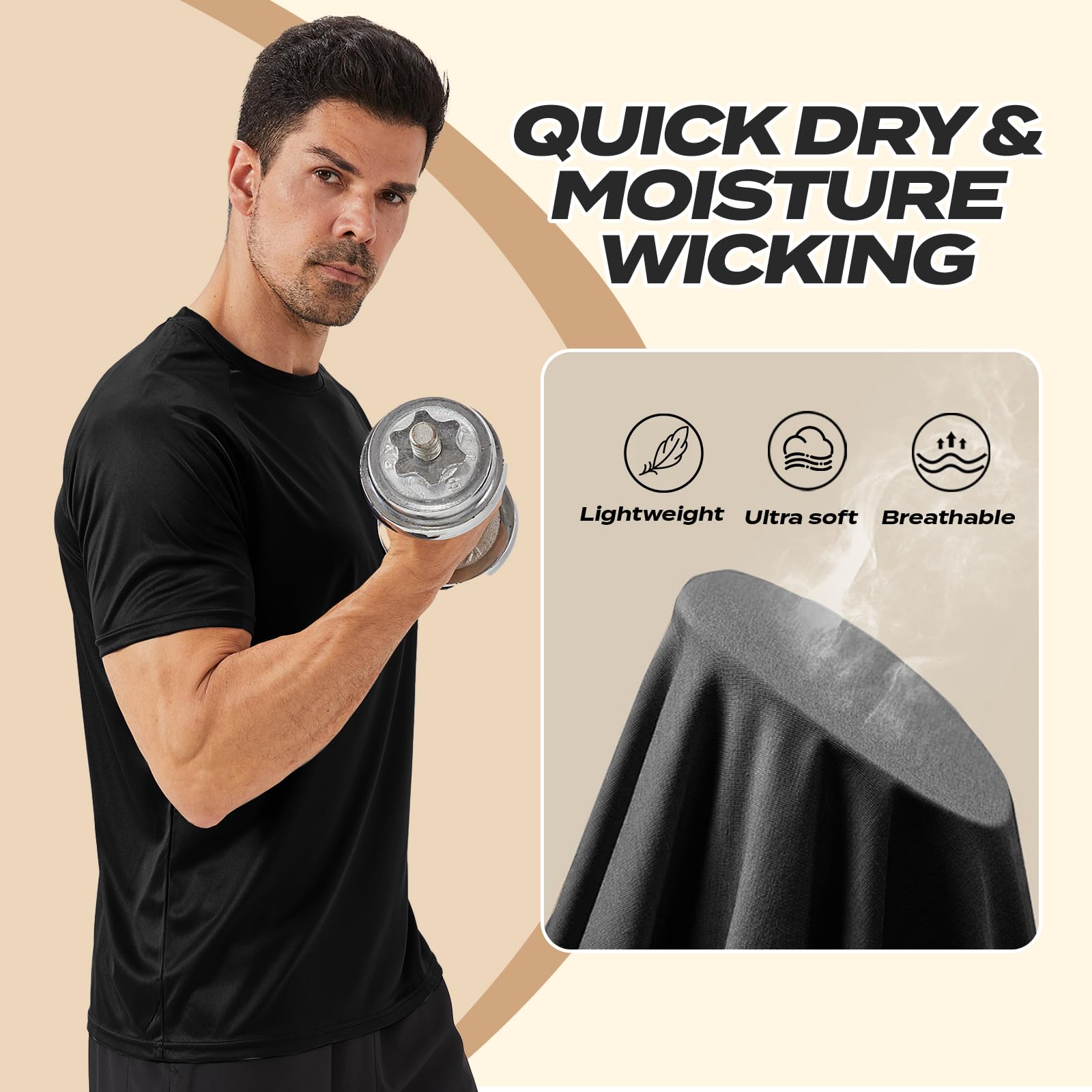 Men's Workout Shirts - Moisture Wicking Dry Fit Black T-Shirt for Gym, Running & Athletic Activities | Breathable Crew Neck Short Sleeve Activewear for Men