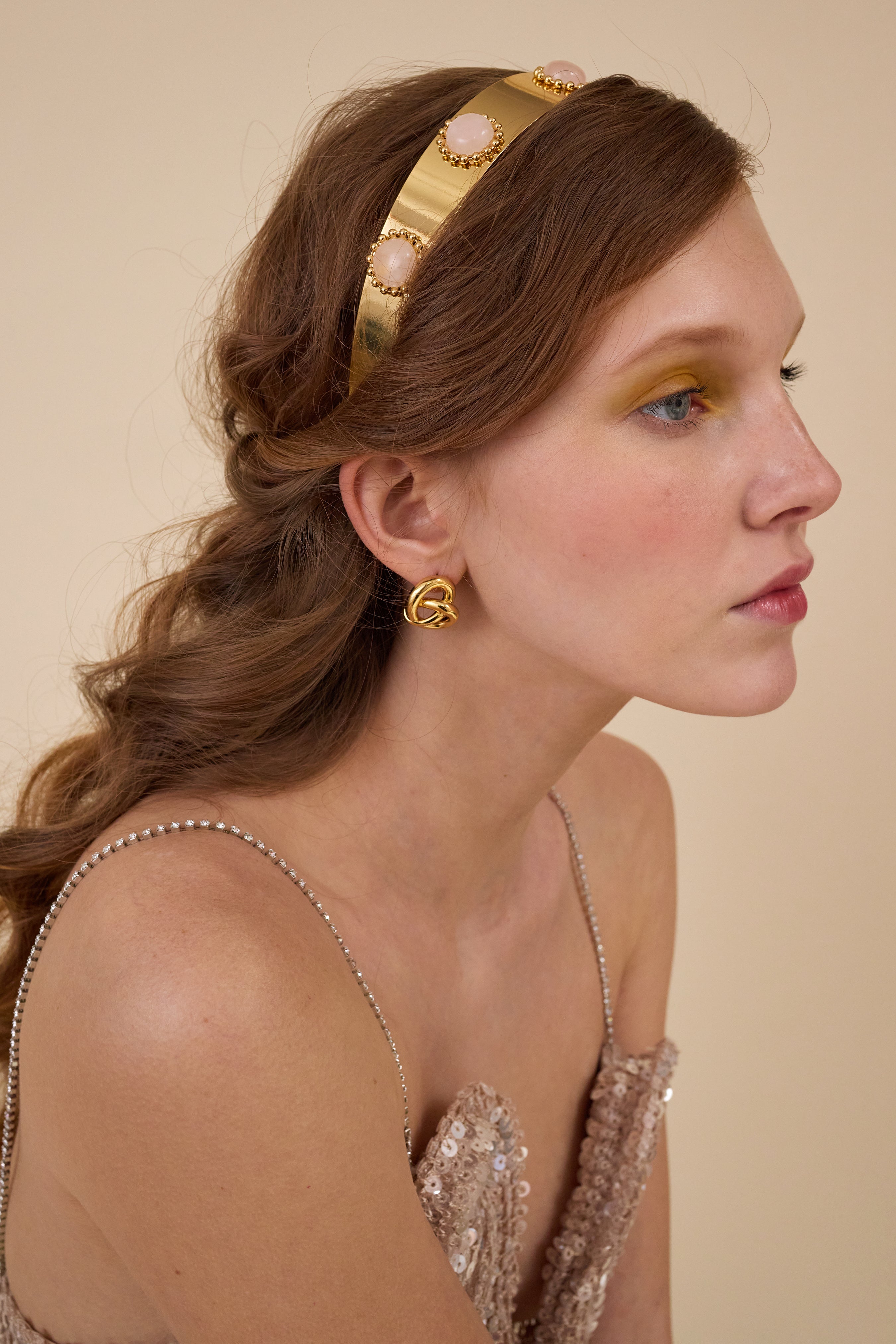 Liv Ballchain and Stone Petite Headband - Elegant Hair Accessory for Women, Adjustable Crystal Beaded Headband for Weddings, Parties & Everyday Wear