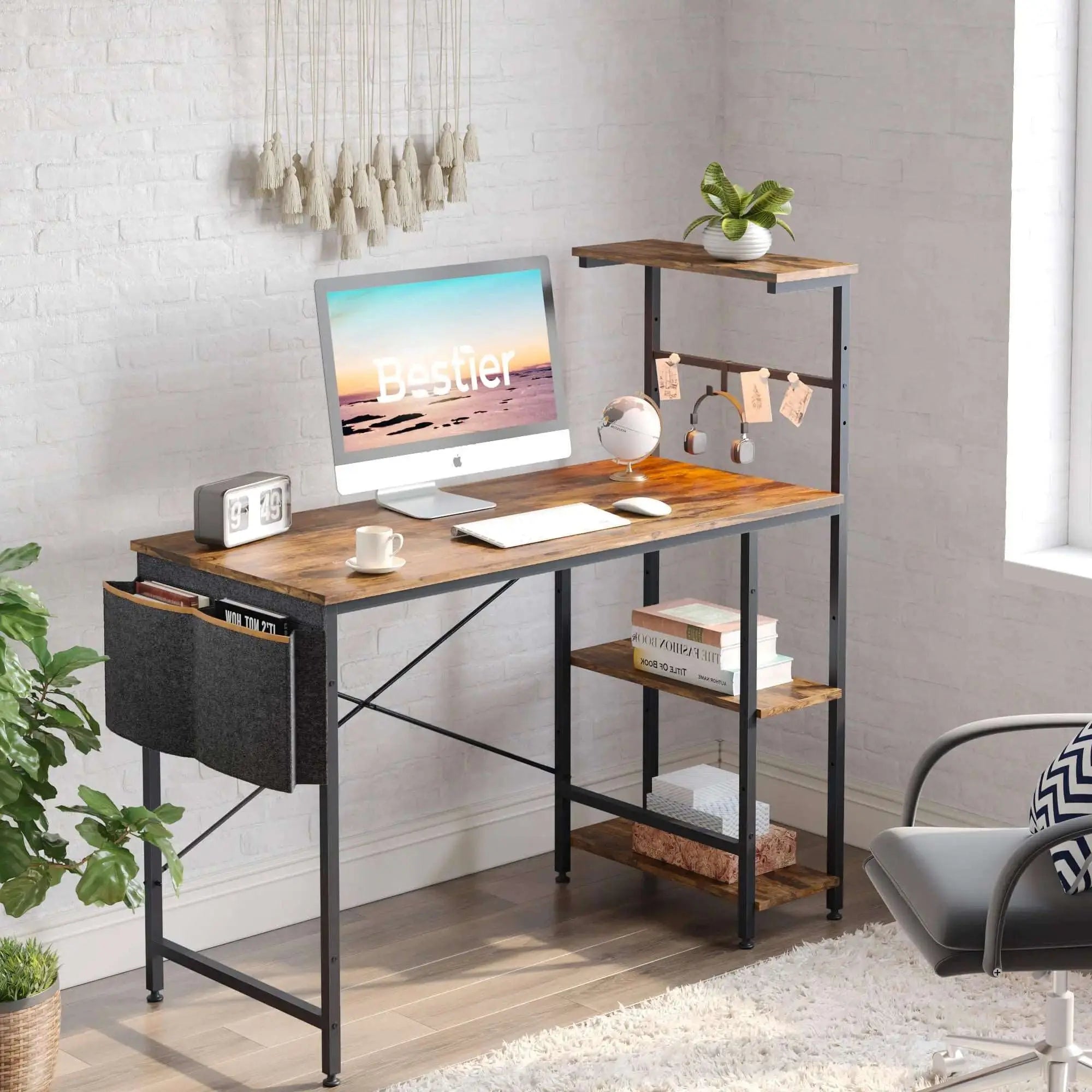 Bestier 44 Inch Gaming Desk with LED Lights - Ergonomic PC Computer Desk for Small Spaces, Perfect for Gaming, Streaming & Home Office Setup