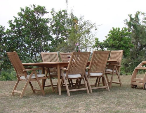 Premium 7-Piece Teak Wood Outdoor Dining Set with 94-Inch Oval Table & 6 Reclining Armchairs - Grade-A Teak Furniture for Patio, Garden, and Backyard Entertaining #WHDSMR7