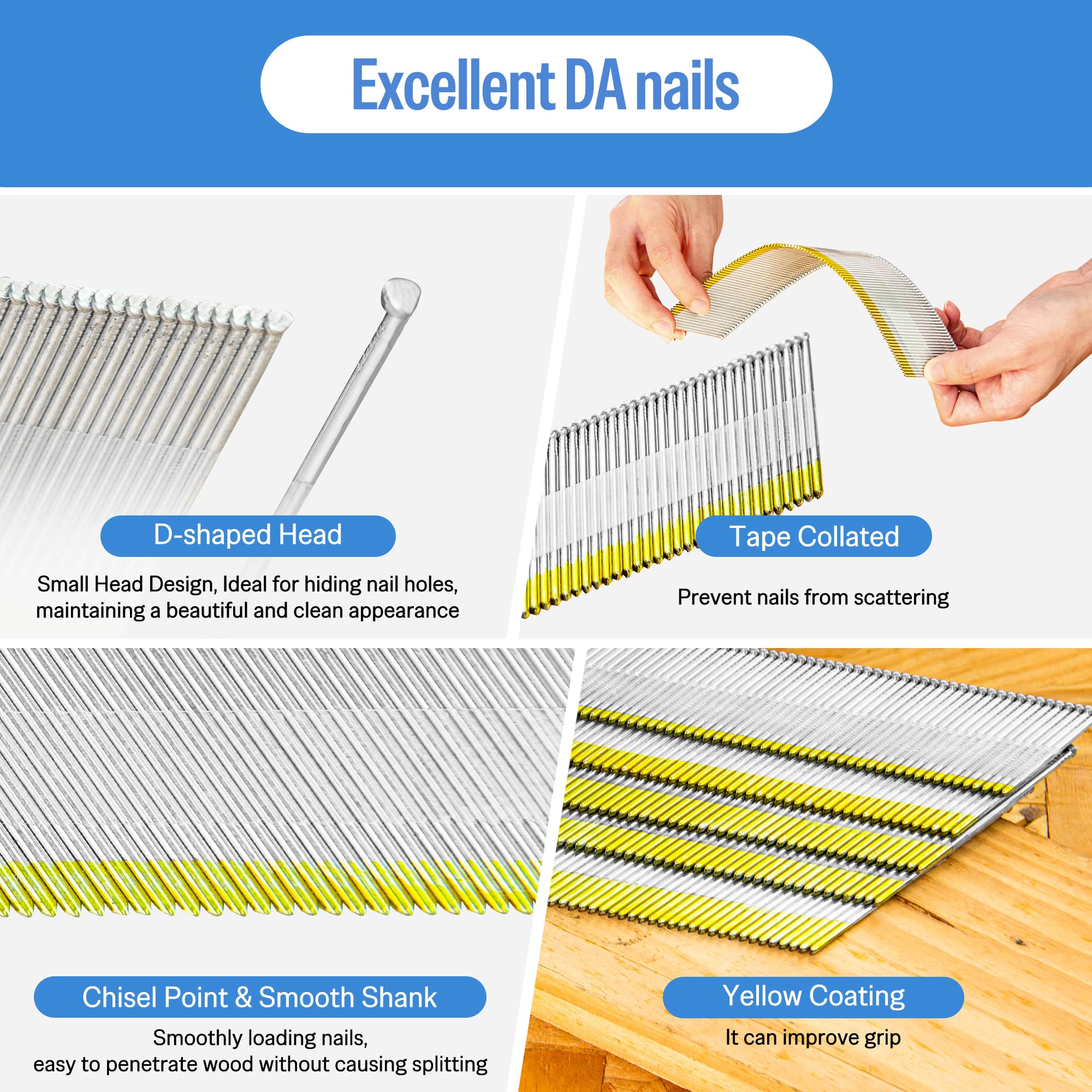 Meite 2 Inch DA Style Nails (2,400 Counts) - 15 Gauge 34-Degree Angled Finish Nails Galvanized - Ideal for Moldings, Trimming, Finish Works & DIY Projects - Perfect for Crown Molding, Baseboards & Furniture Assembly