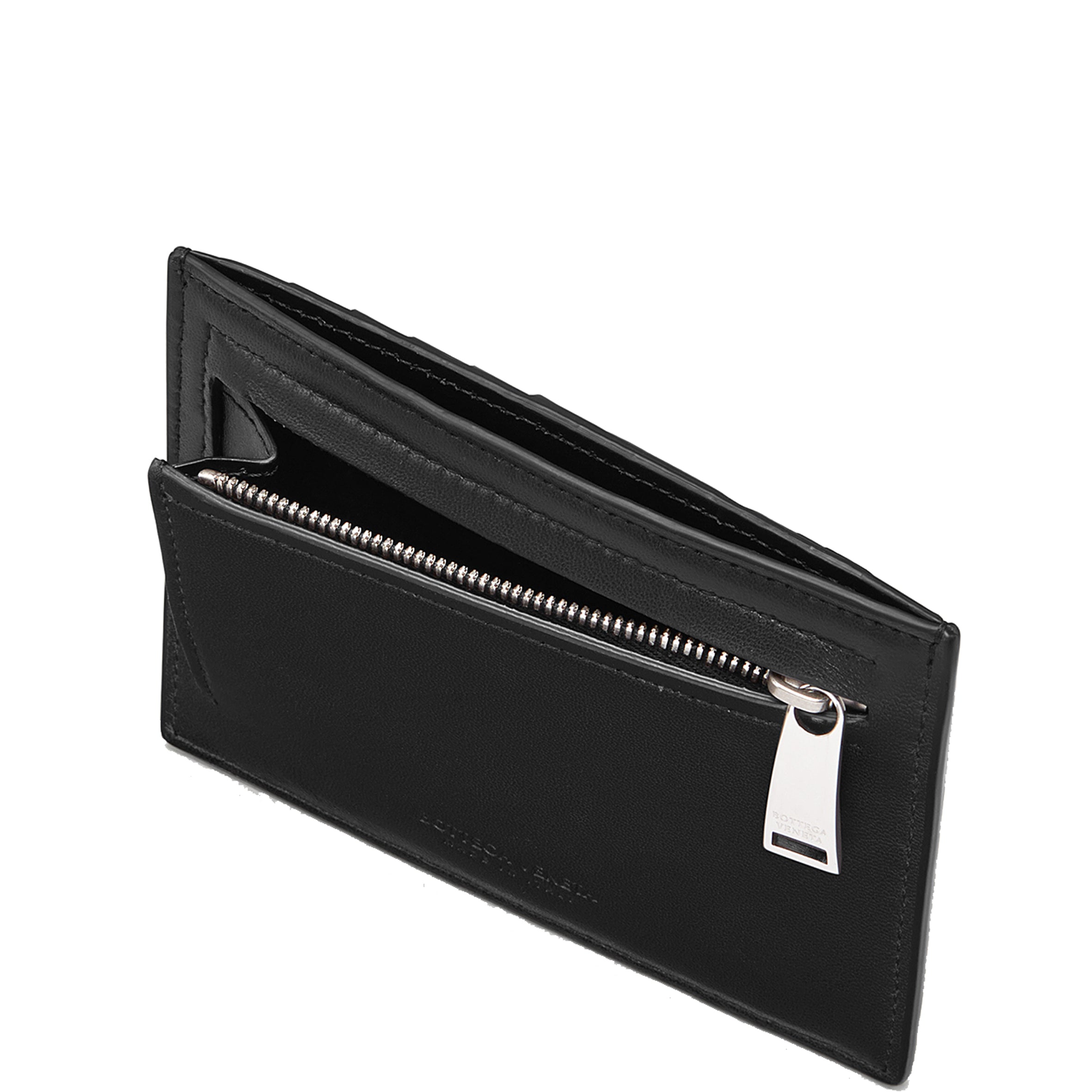Flat Cardholder with Zip Intrecciato - Slim RFID Blocking Wallet for Credit Cards & Cash - Perfect for Travel, Business, and Everyday Use (Black)