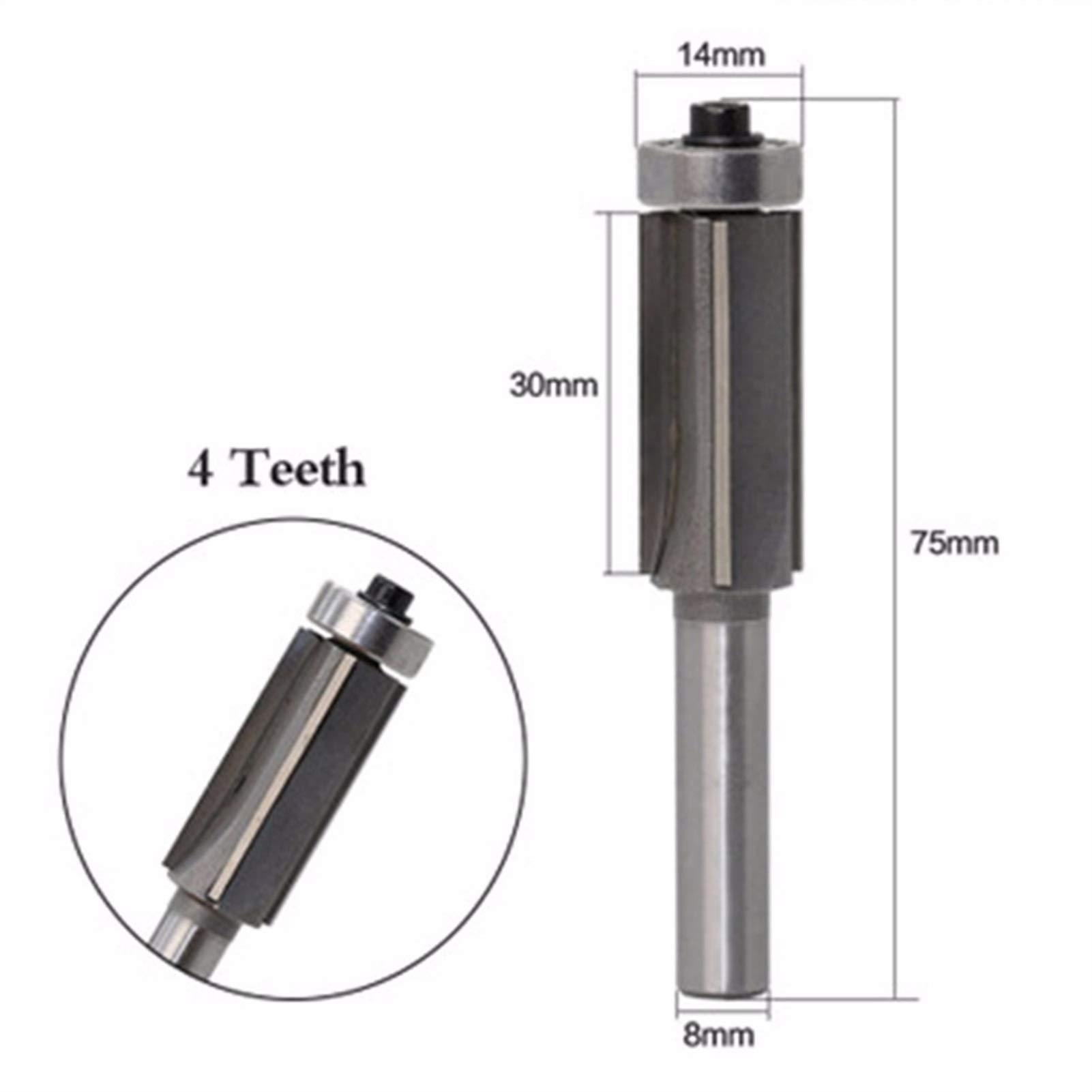 Xianglaa 8mm Shank 4 Teeth Flush Trim Router Bit with Bearing - Woodworking Pattern Cutter Tool (1PC) - Perfect for Cabinet Making, Edge Trimming & DIY Wood Projects