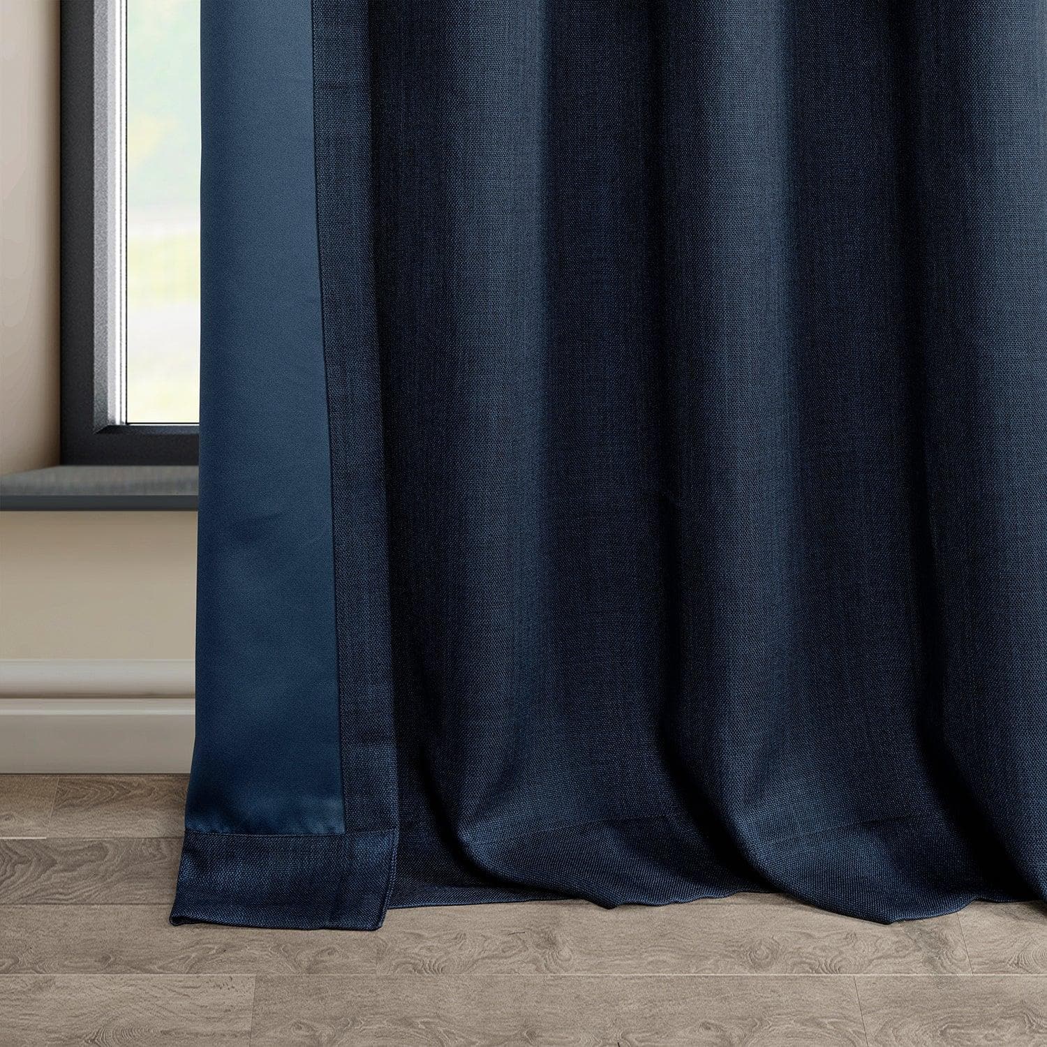Nightfall Navy Grommet Textured Faux Linen Blackout Curtains - Room Darkening Window Treatment for Bedroom & Living Room
