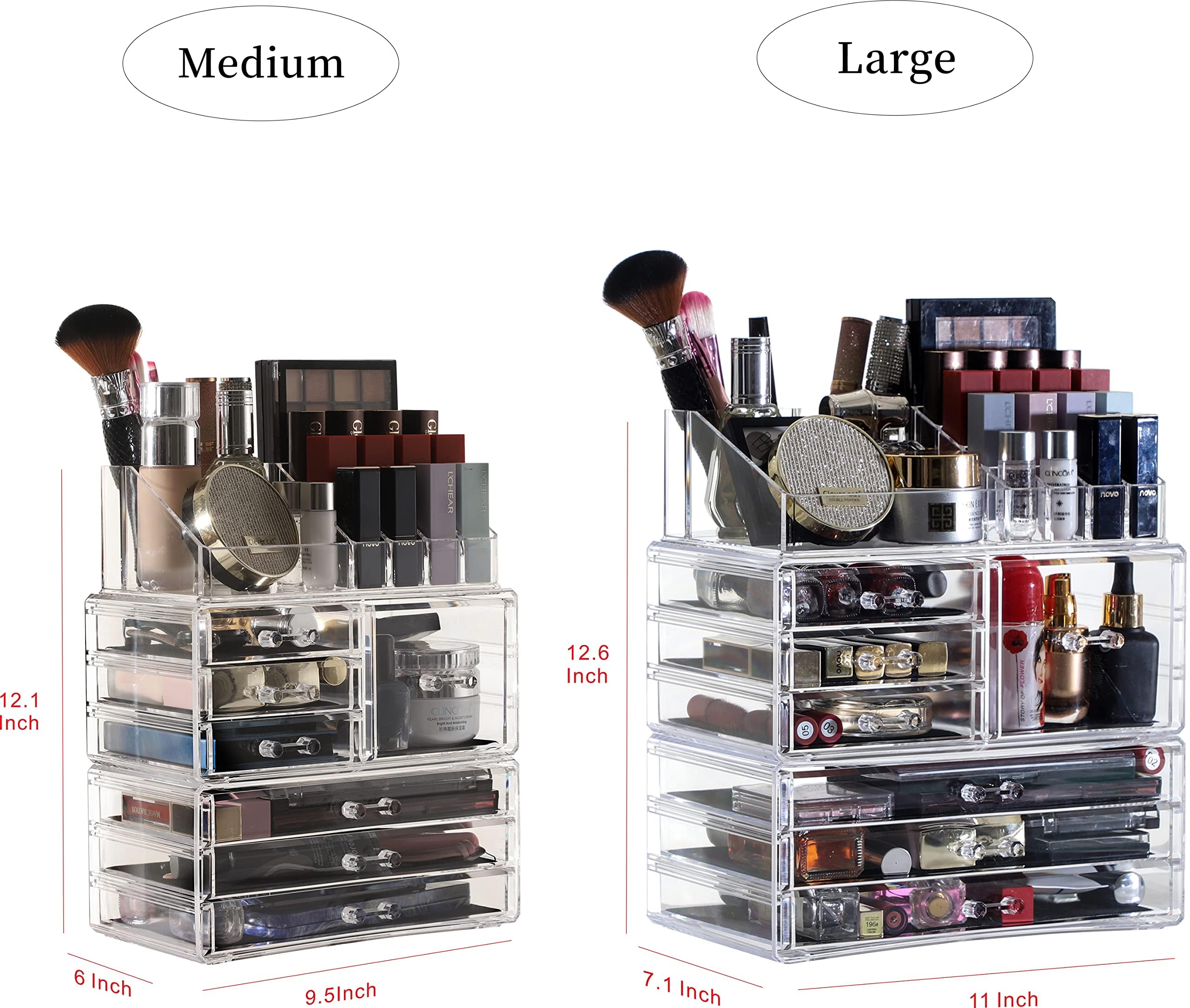 3-Pack Clear Acrylic Makeup Organizer with 7 Stackable Drawers - Vanity Desk Organizer for Jewelry, Hair Clips, Skincare & Beauty Products - Perfect for Bedroom, Bathroom & Dressing Table Organization