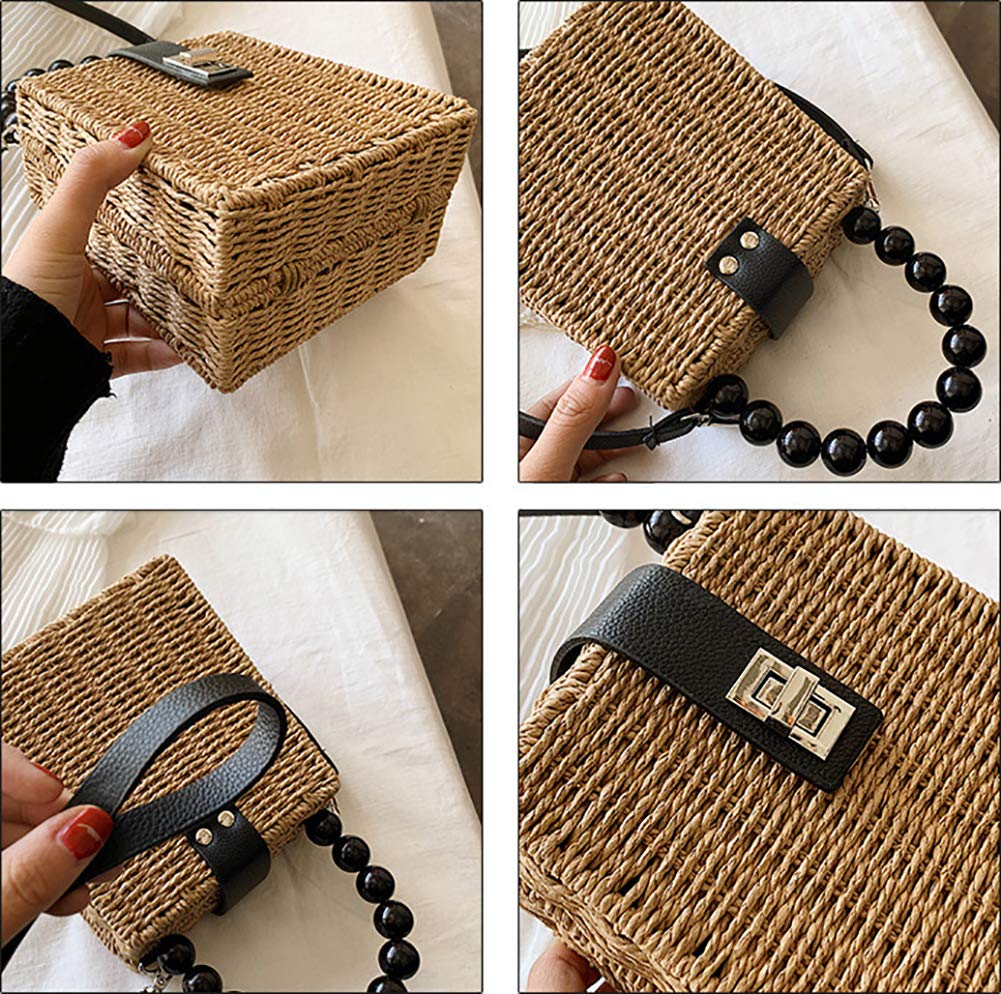 Stylish QZUnique Straw Bucket Bags for Women - Woven Top Handle Drawstring Shoulder Handbag with Bamboo Handle | Perfect for Summer, Beach, Vacation & Boho Fashion Outfits