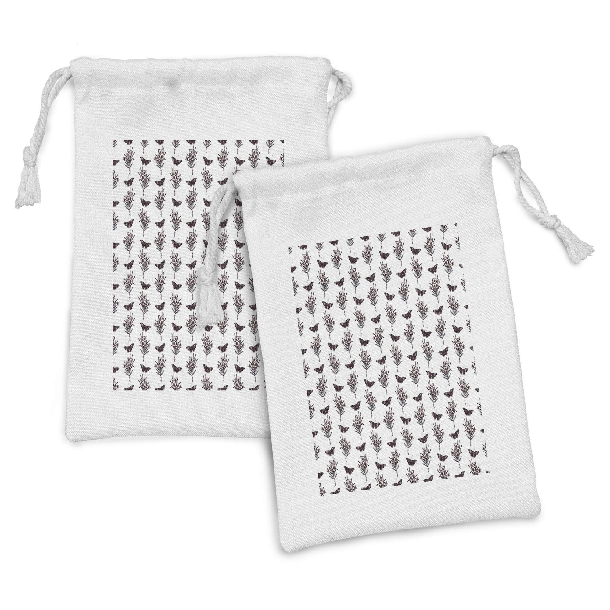 Ambesonne 2-Pack Fabric Drawstring Pouches - Dark Sketchy Butterflies & Oleander Flowers Nature Art Design - 9