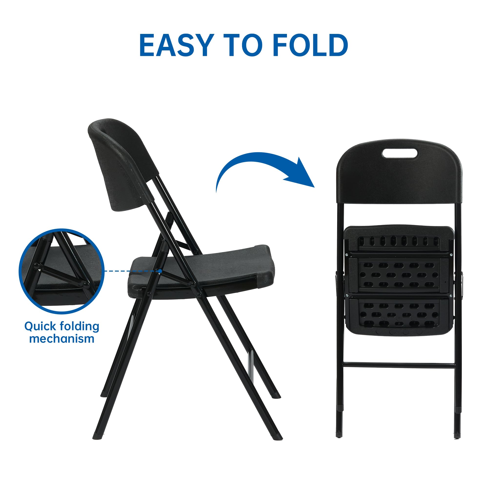 10-Pack Heavy Duty 800 lb Capacity Black Folding Chairs - Commercial Grade Stackable Event Chairs for Weddings, Parties, Banquets & Outdoor Gatherings