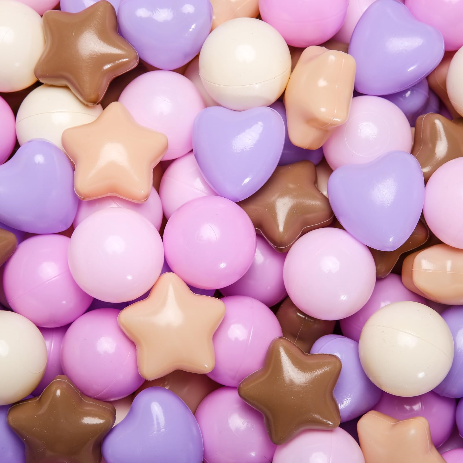 Colorful Plastic Ball Pit Balls for Kids - 100-Pack Pastel Star & Heart Shaped Balls for Toddler Play, Birthday Parties, Christmas Tree Decorations and Indoor Playground Fun