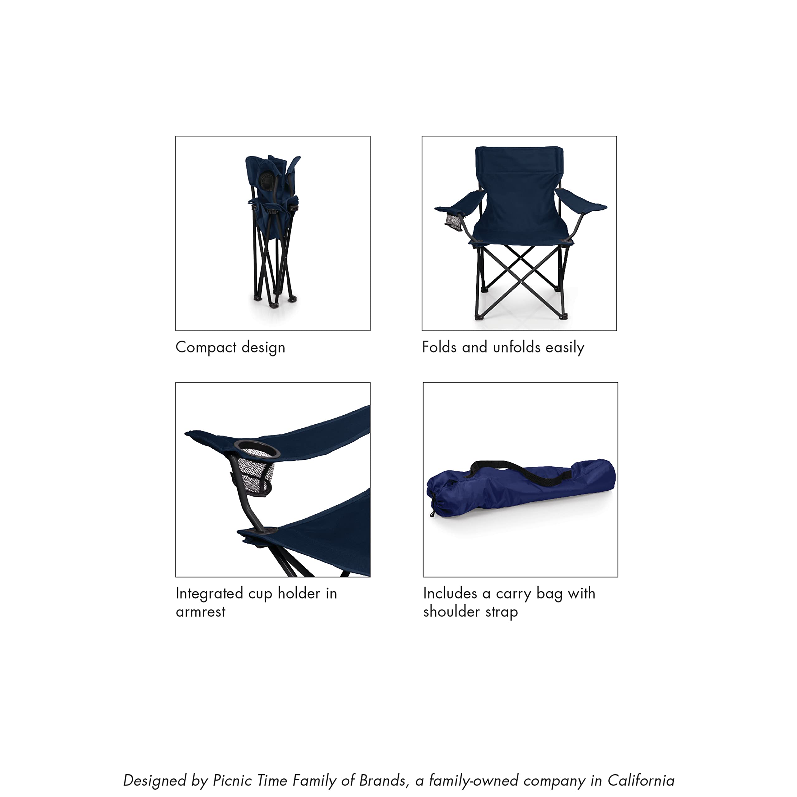 PICNIC TIME NHL PTZ Portable Folding Camp Chair - Lightweight Outdoor Picnic, Beach, Lawn, Tailgating Chair with Carry Bag (Black) - Perfect for Camping, Backyard, Sports Events & Travel