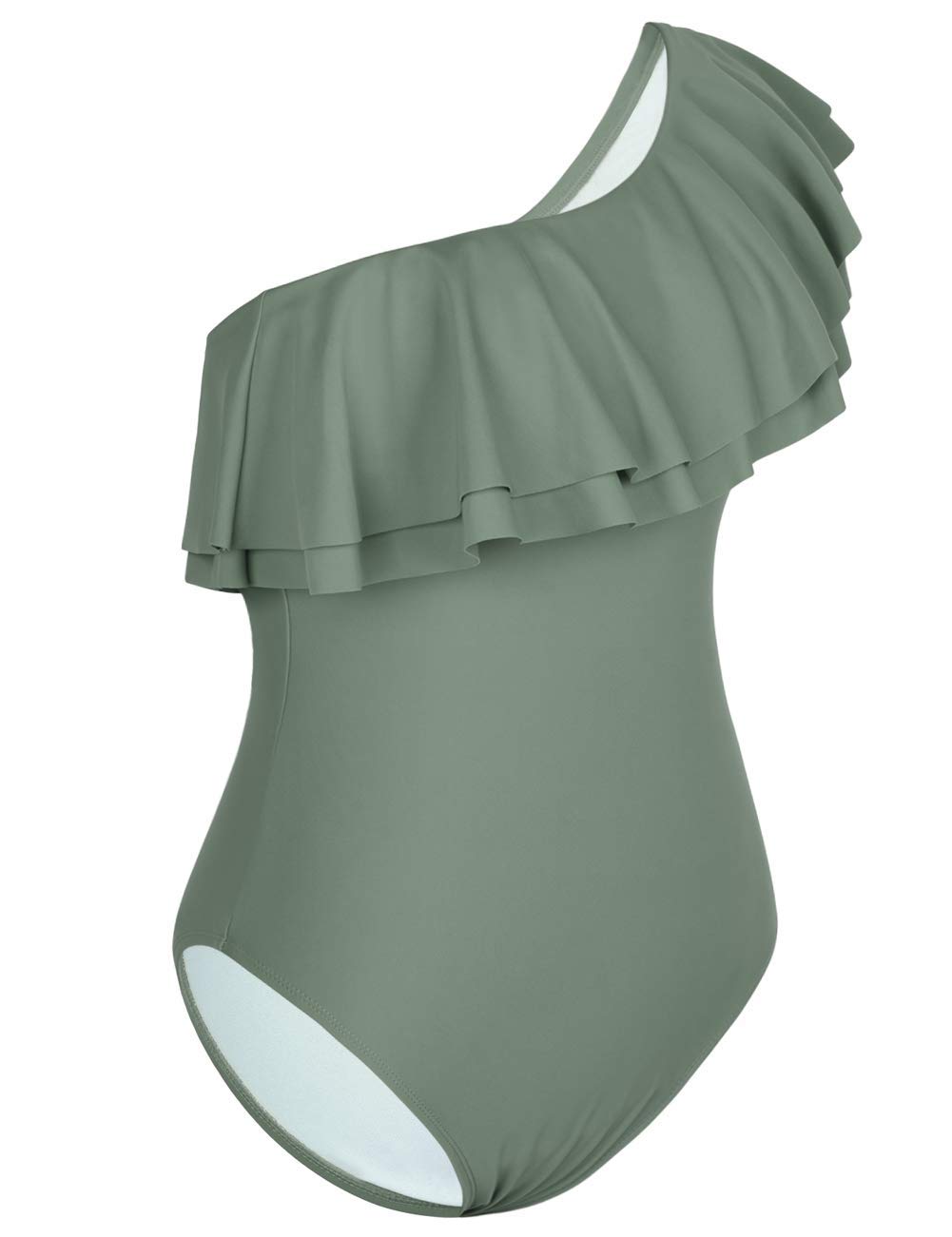 Hilor Women's One Shoulder Asymmetric One Piece Swimsuit with Ruffles - Sexy Bathing Suit for Pool, Beach & Vacation