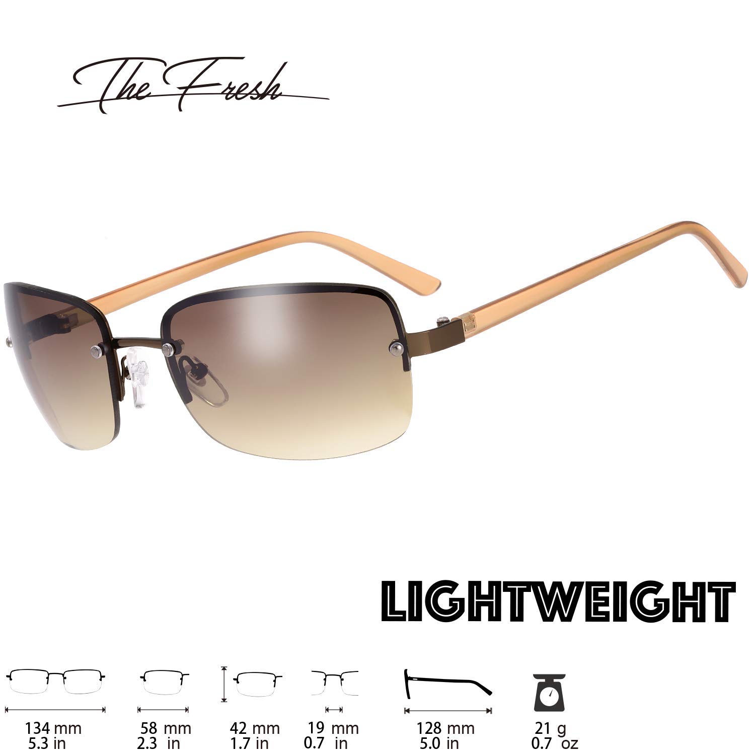 Stylish Minimalist Semi-Rimless Rectangular Sunglasses for Men & Women - UV Protection Fashion Eyewear - Perfect for Driving, Beach & Outdoor Activities