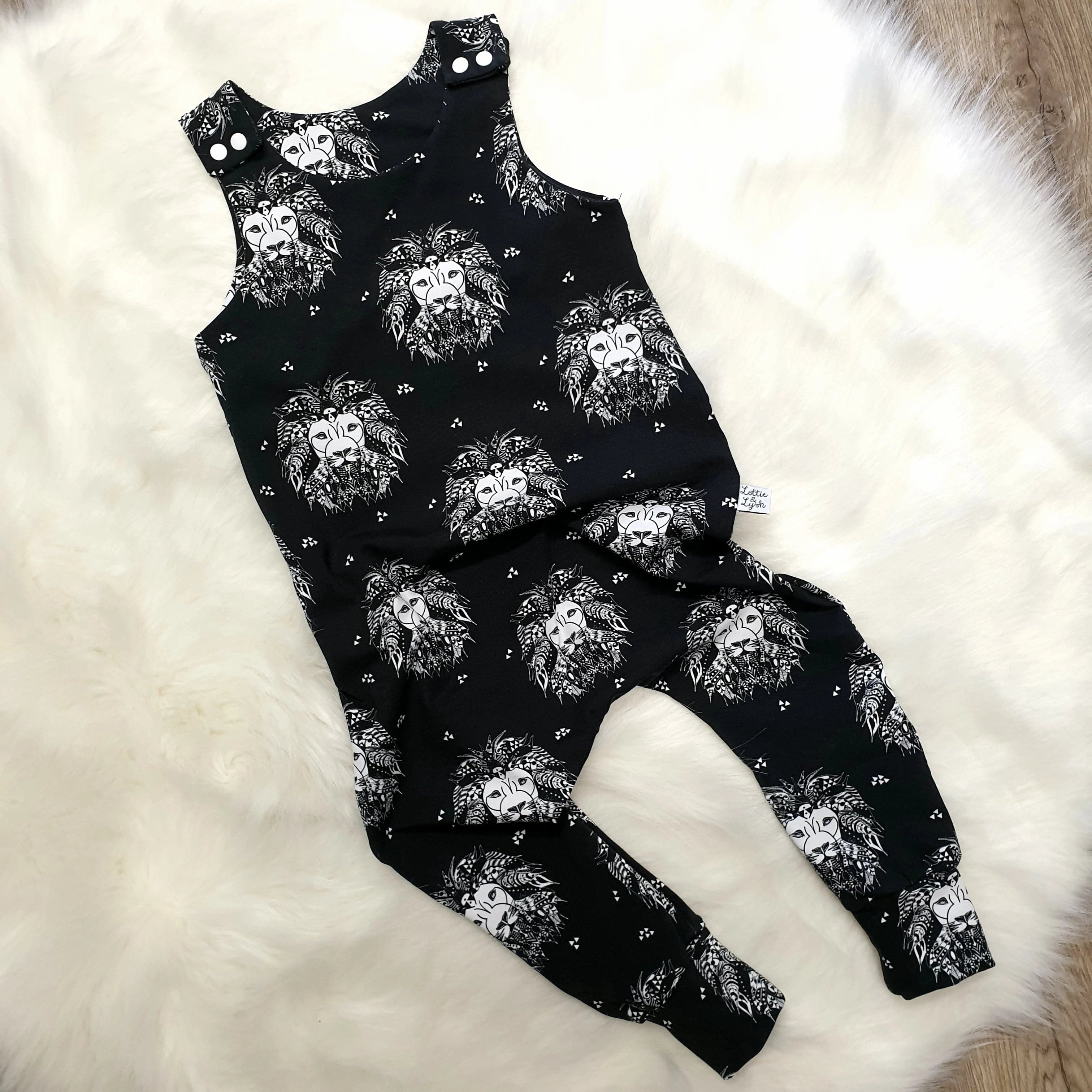 Organic Lion Noir Baby & Toddler Dungarees - Soft Cotton Overalls for Boys & Girls 0-6 Years | Playtime, Daycare & Outdoor Adventures