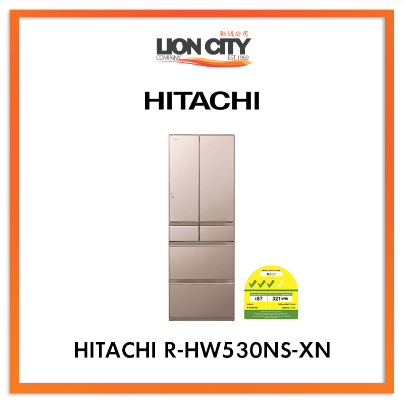 Hitachi 400L Multi Door Refrigerator R-HW530NS-XN - Japanese Made Energy Efficient Fridge for Home & Restaurant Use