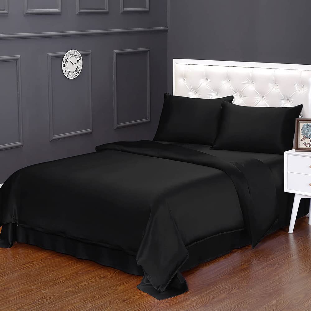 LILYSILK 100% Pure Mulberry Silk Duvet Cover Set - Full Size 19 Momme Black Silk Comforter Cover with Zipper Closure | Luxurious Bedding for Hotels, Master Bedrooms & Gift Giving
