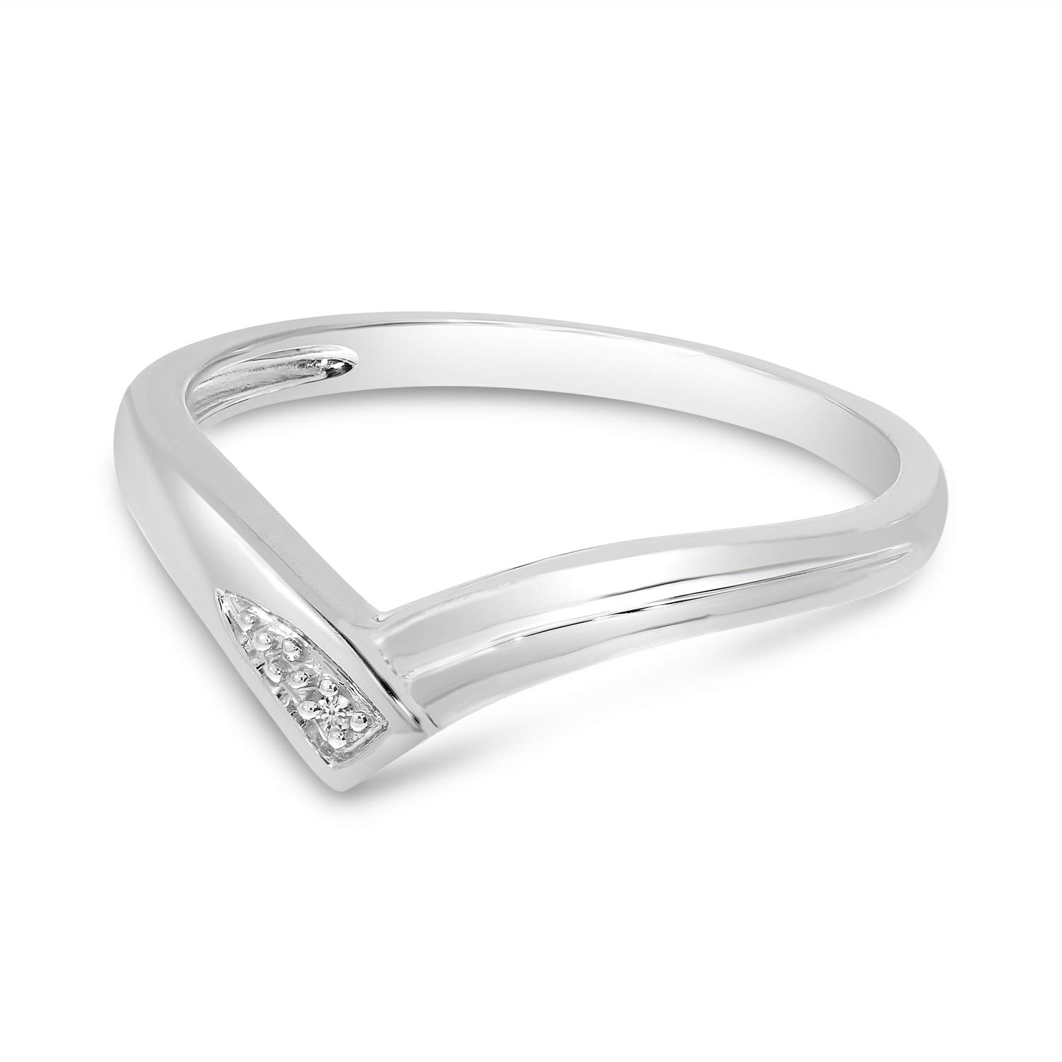 10K White Gold Diamond Chevron Ring for Women - Elegant Stackable Wedding Band, Anniversary Gift, or Everyday Jewelry - Perfect for Bridal, Engagement, or Special Occasions